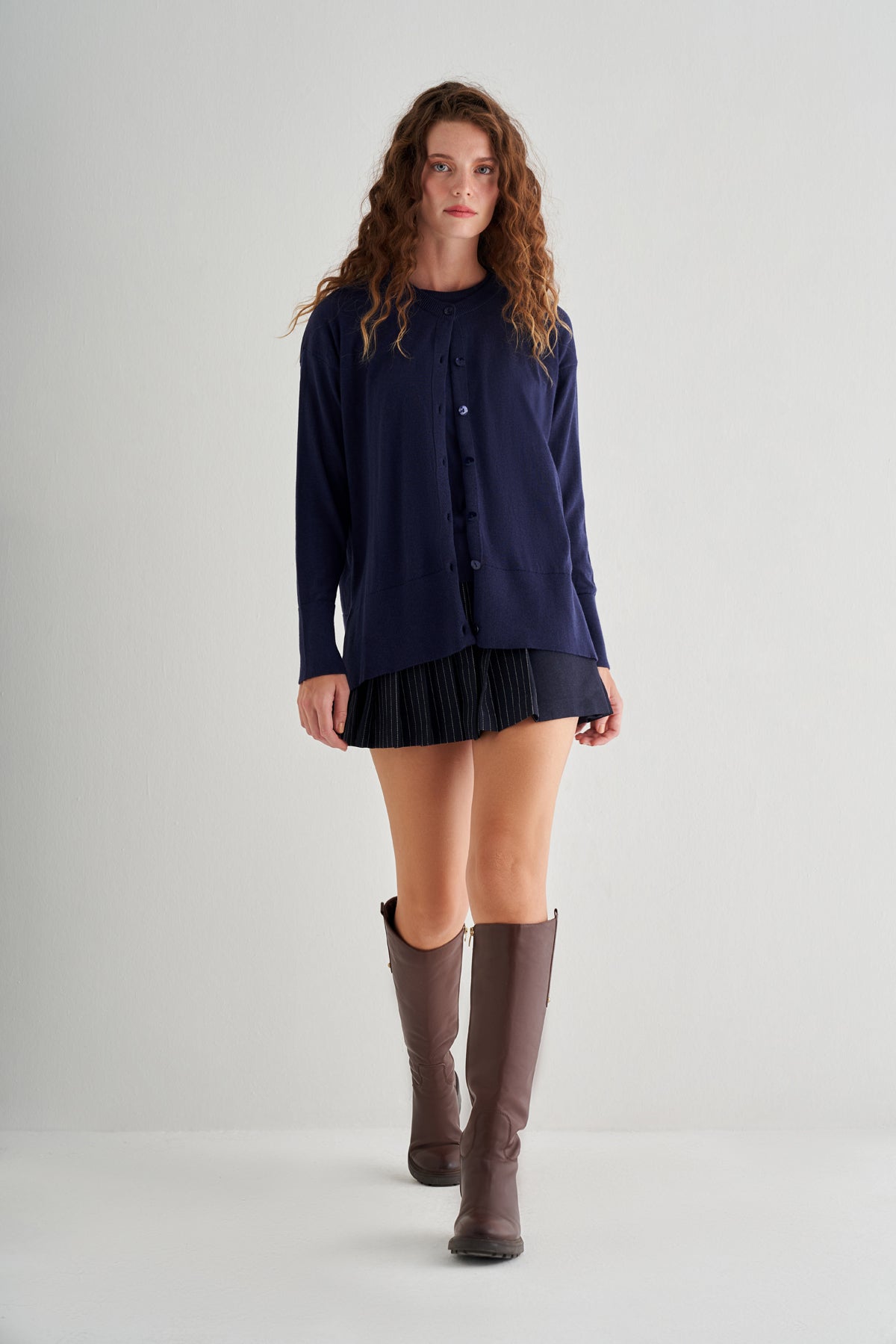 Lacivert Mila Yuvarlak Yaka Triko Hırka