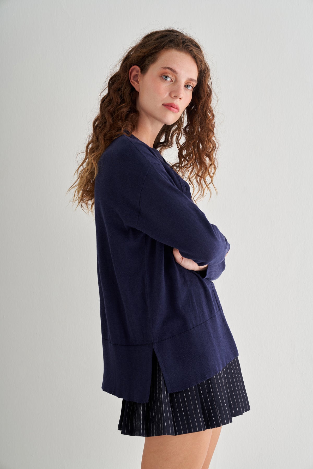 Lacivert Mila Yuvarlak Yaka Triko Hırka