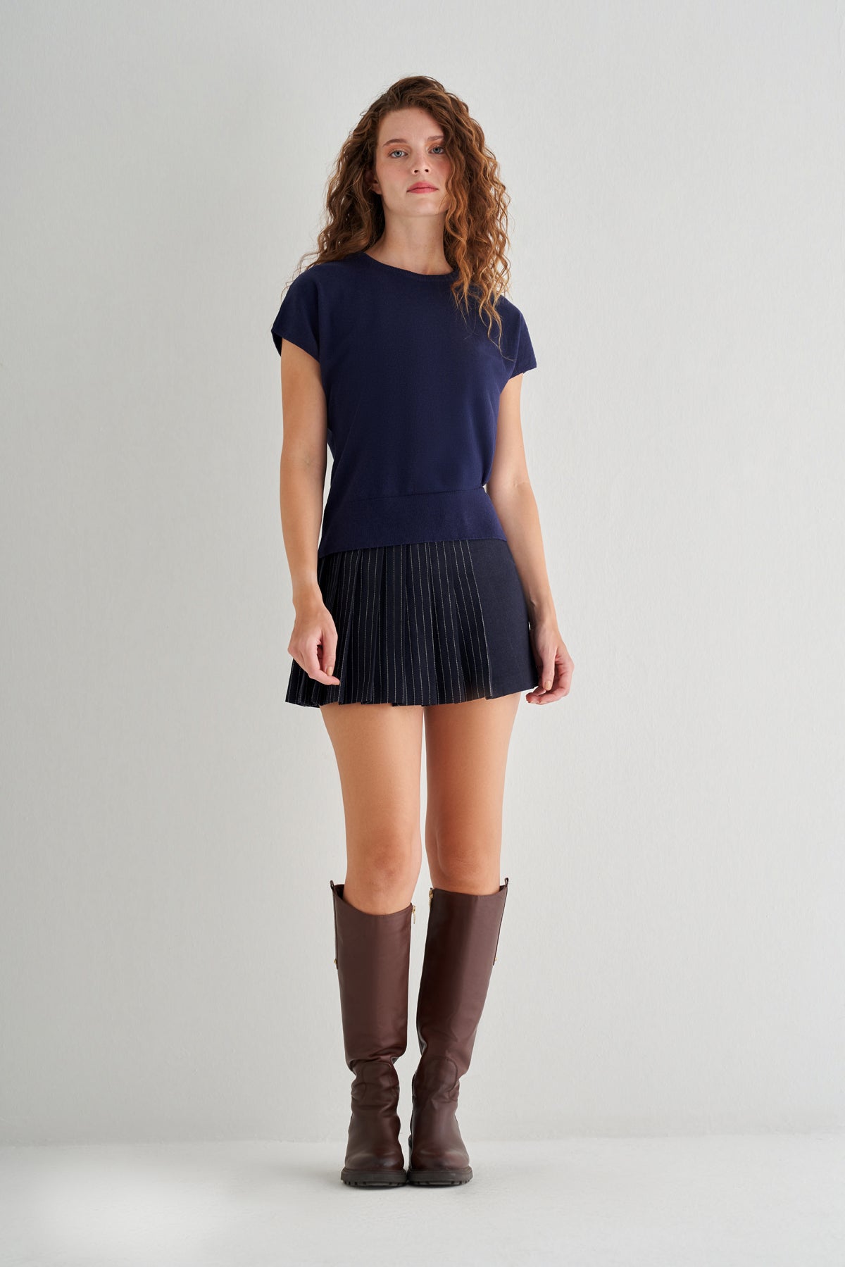 Lacivert Mila Yuvarlak Yaka Kısa Kollu Triko