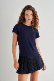 Lacivert Mila Yuvarlak Yaka Kısa Kollu Triko