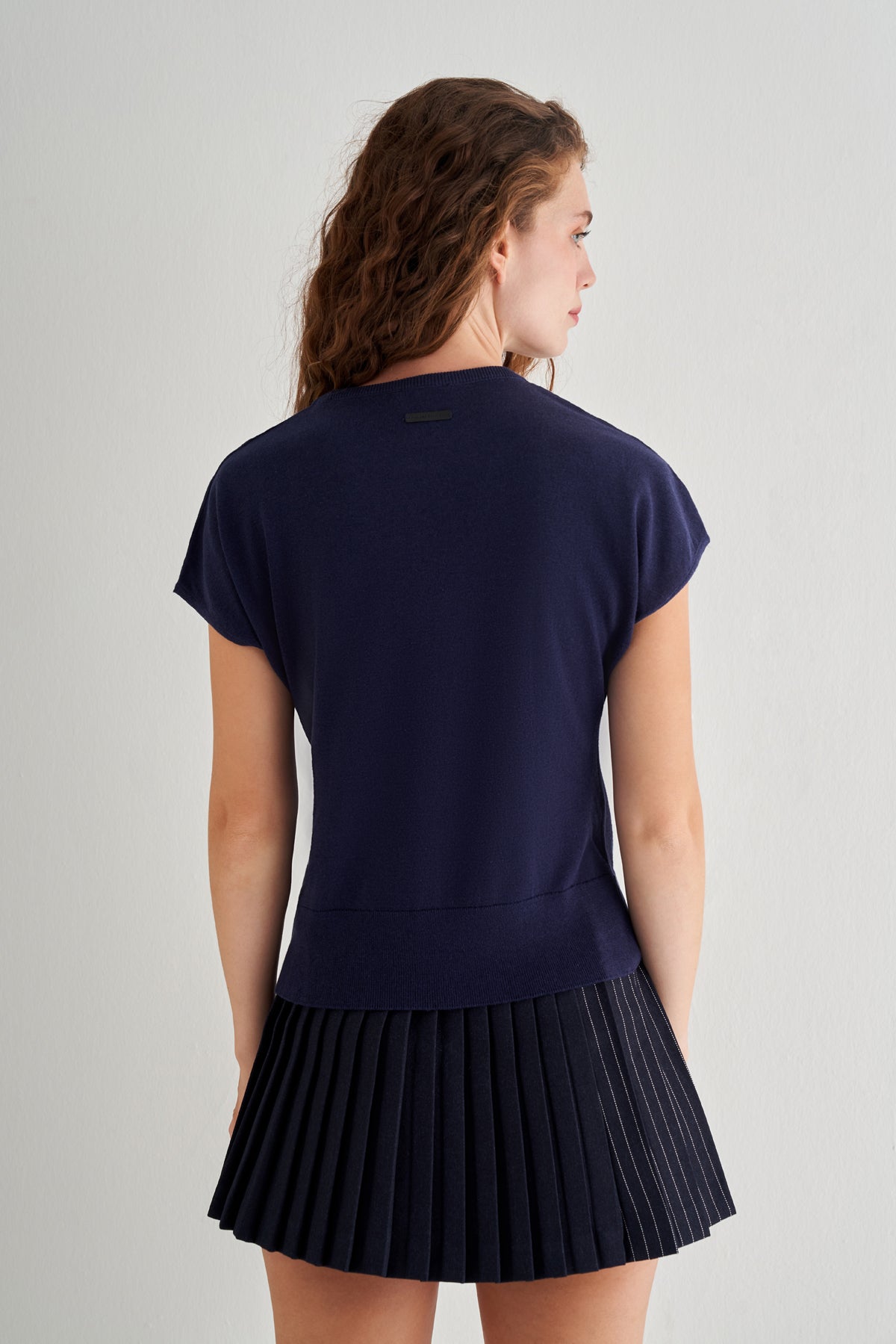 Lacivert Mila Yuvarlak Yaka Kısa Kollu Triko