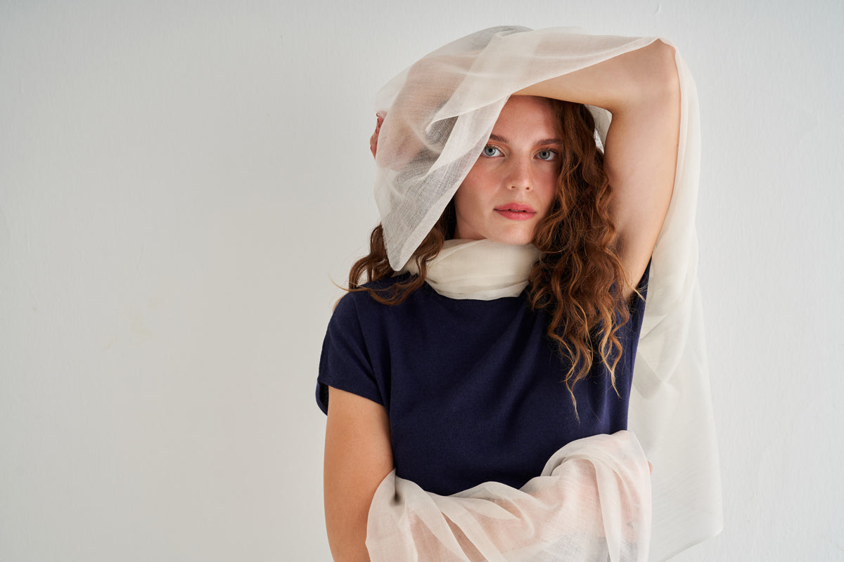 Beyaz Larissa Saf Kaşmir Şal 100x230 cm