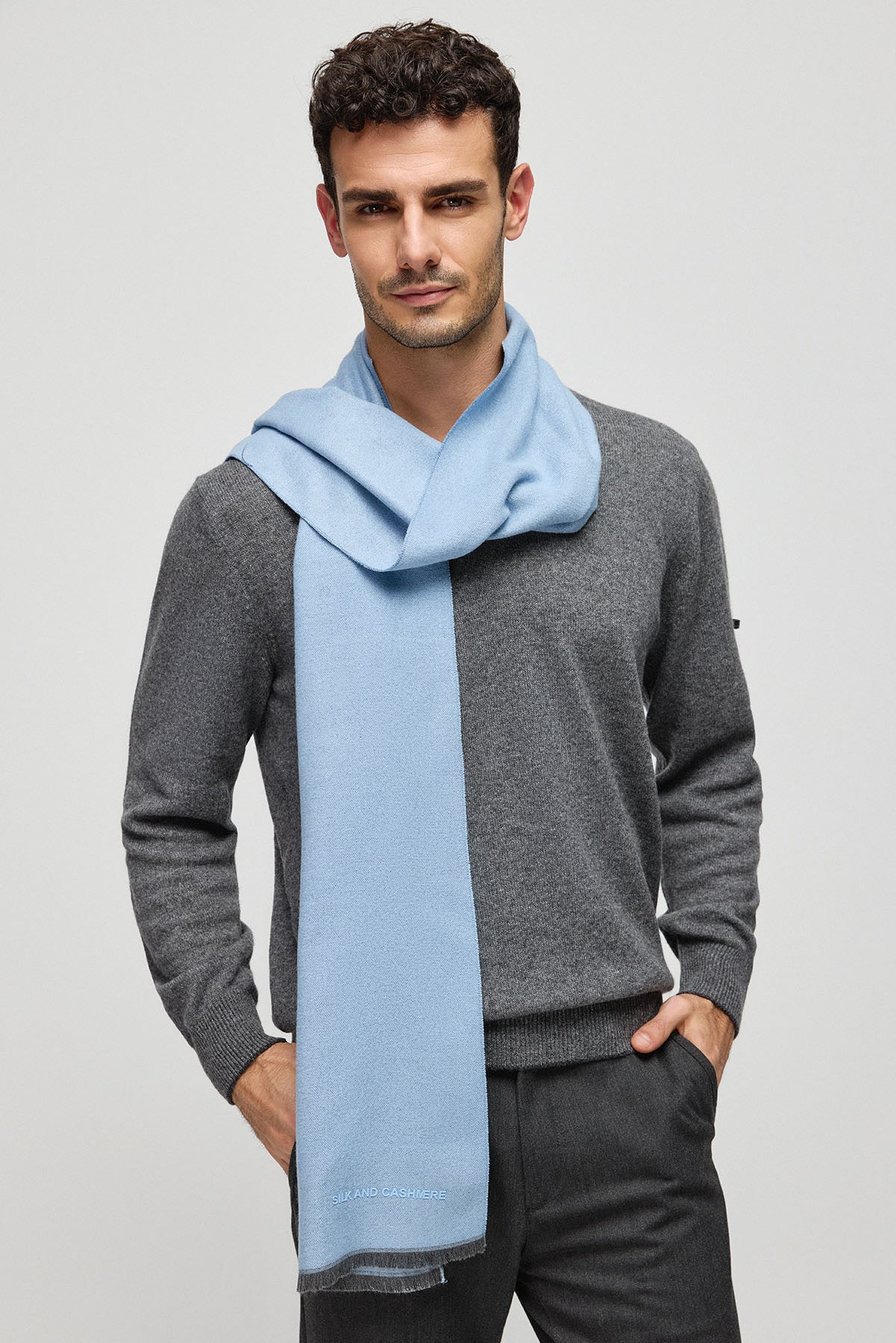 Açık Mavi & More Vish Düz Renk Kaşkol Atkı 30 x 180 cm