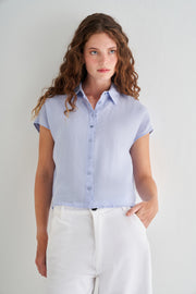 Açık Mavi Kate Keten Kısa Kollu Gömlek