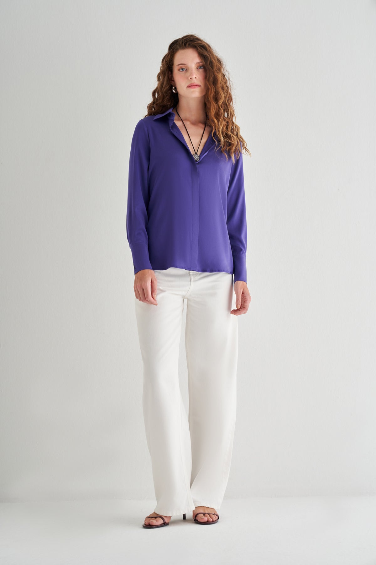 Mürdüm Eriği Saf İpek Audrey Uzun Kollu Gömlek