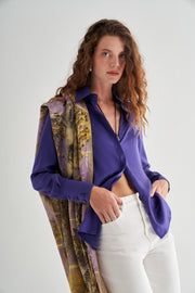 Mor Saf İpek El Baskısı Ekolojik Şal 90 x 200 cm