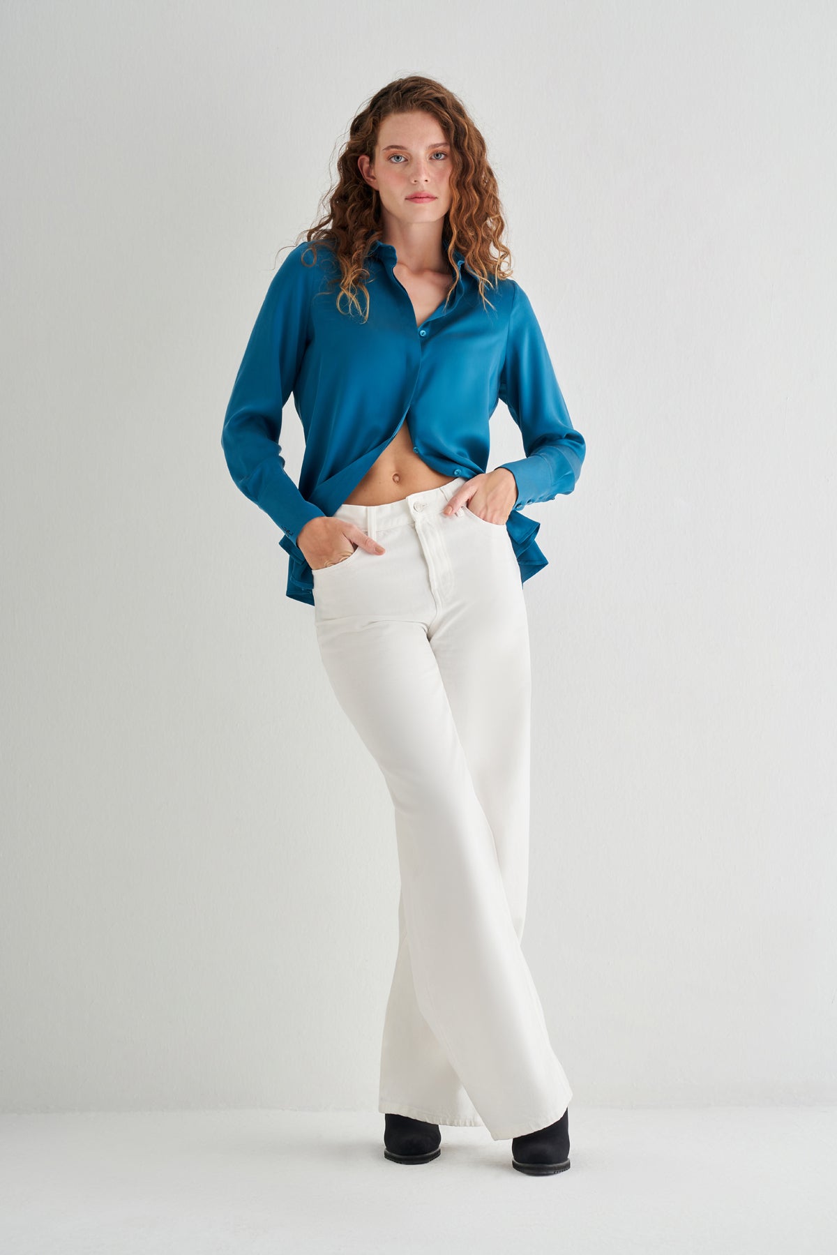 Tavuskuşu Saf İpek Audrey Uzun Kollu Gömlek