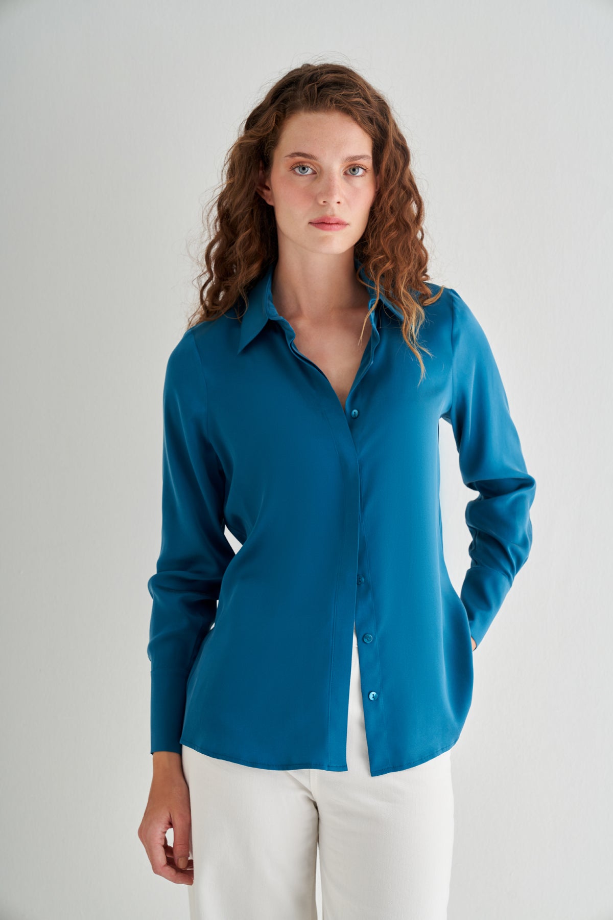 Tavuskuşu Saf İpek Audrey Uzun Kollu Gömlek