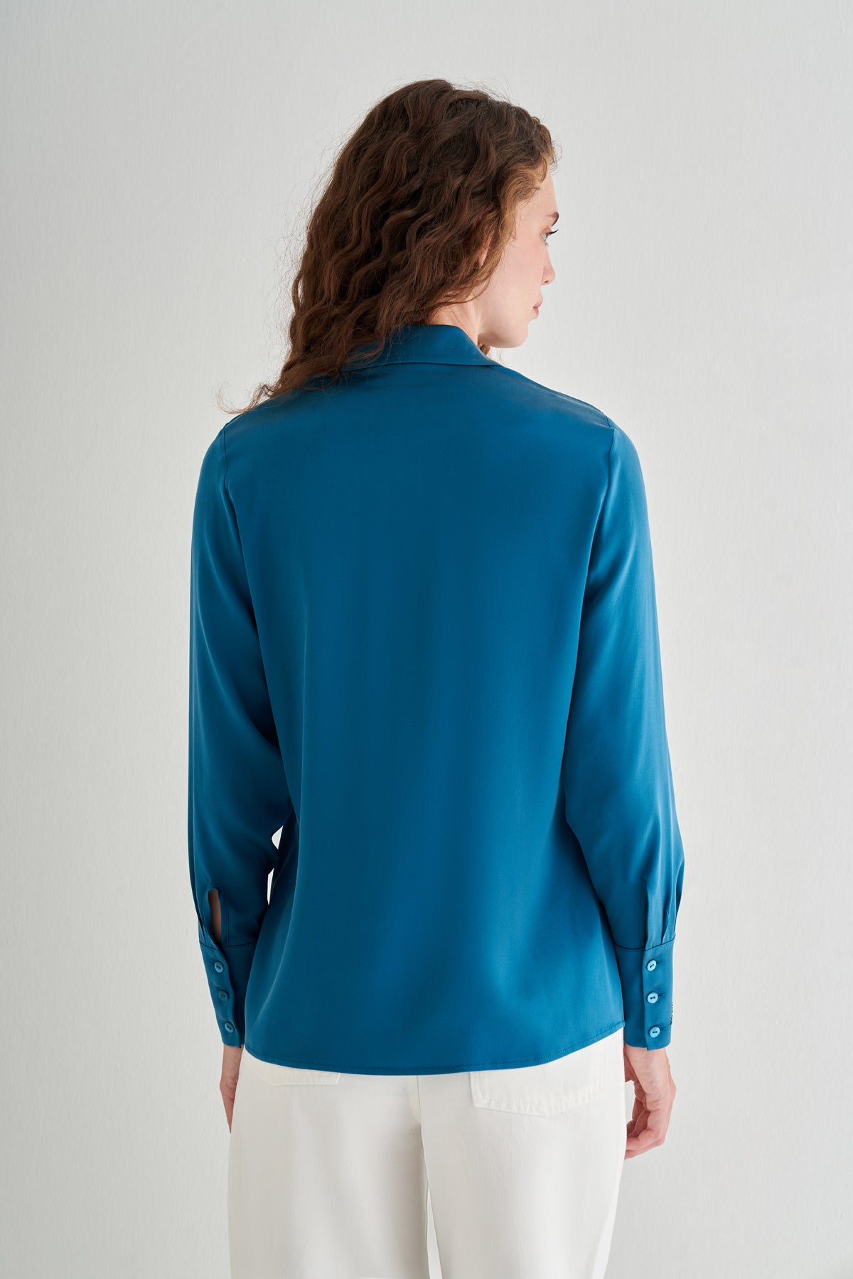 Tavuskuşu Saf İpek Audrey Uzun Kollu Gömlek