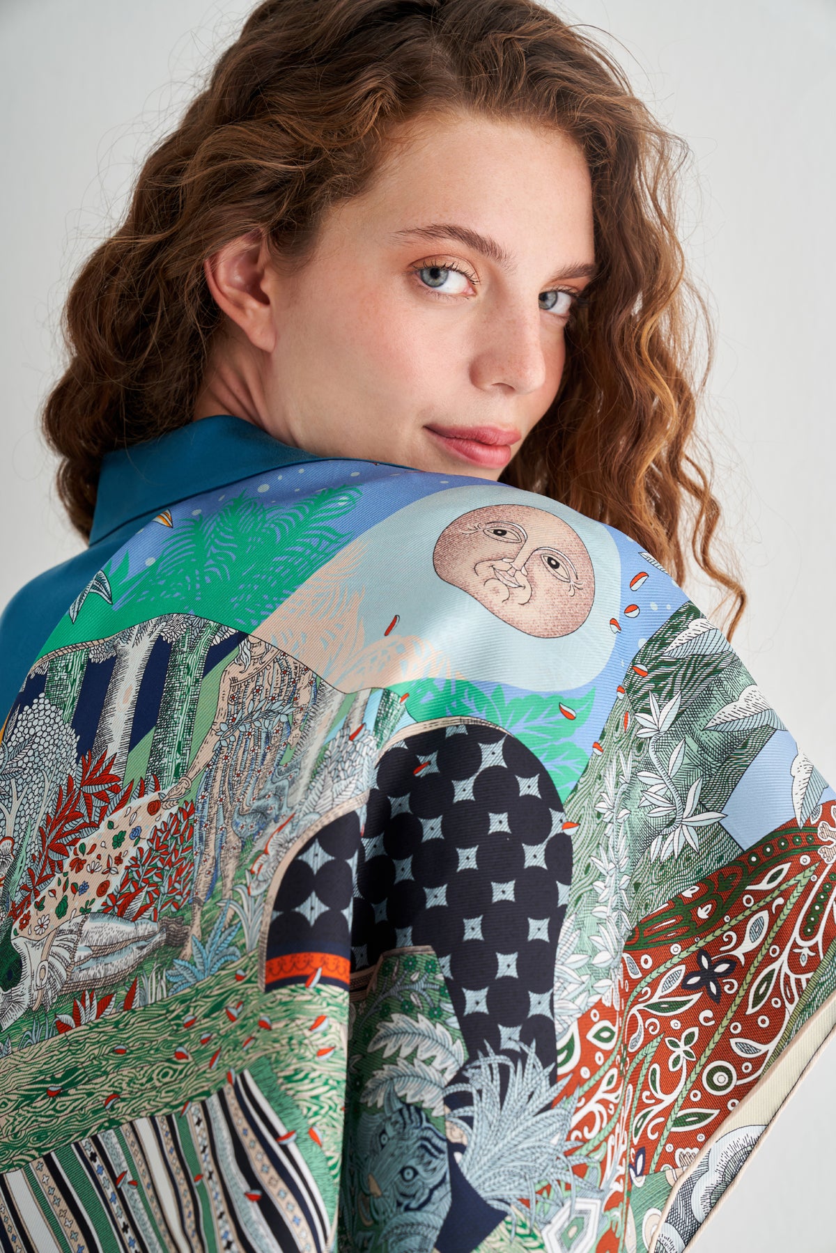 Renkli Lena Saf İpek Kare Eşarp 70x70 cm