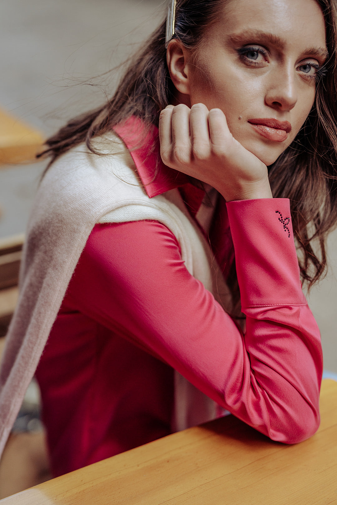 Fuşya Saf İpek Audrey Uzun Kollu Gömlek