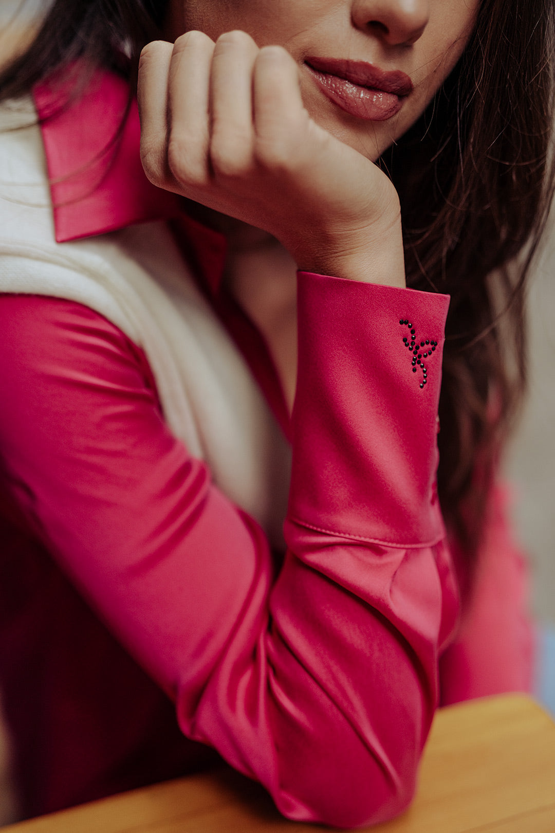 Fuşya Saf İpek Audrey Uzun Kollu Gömlek