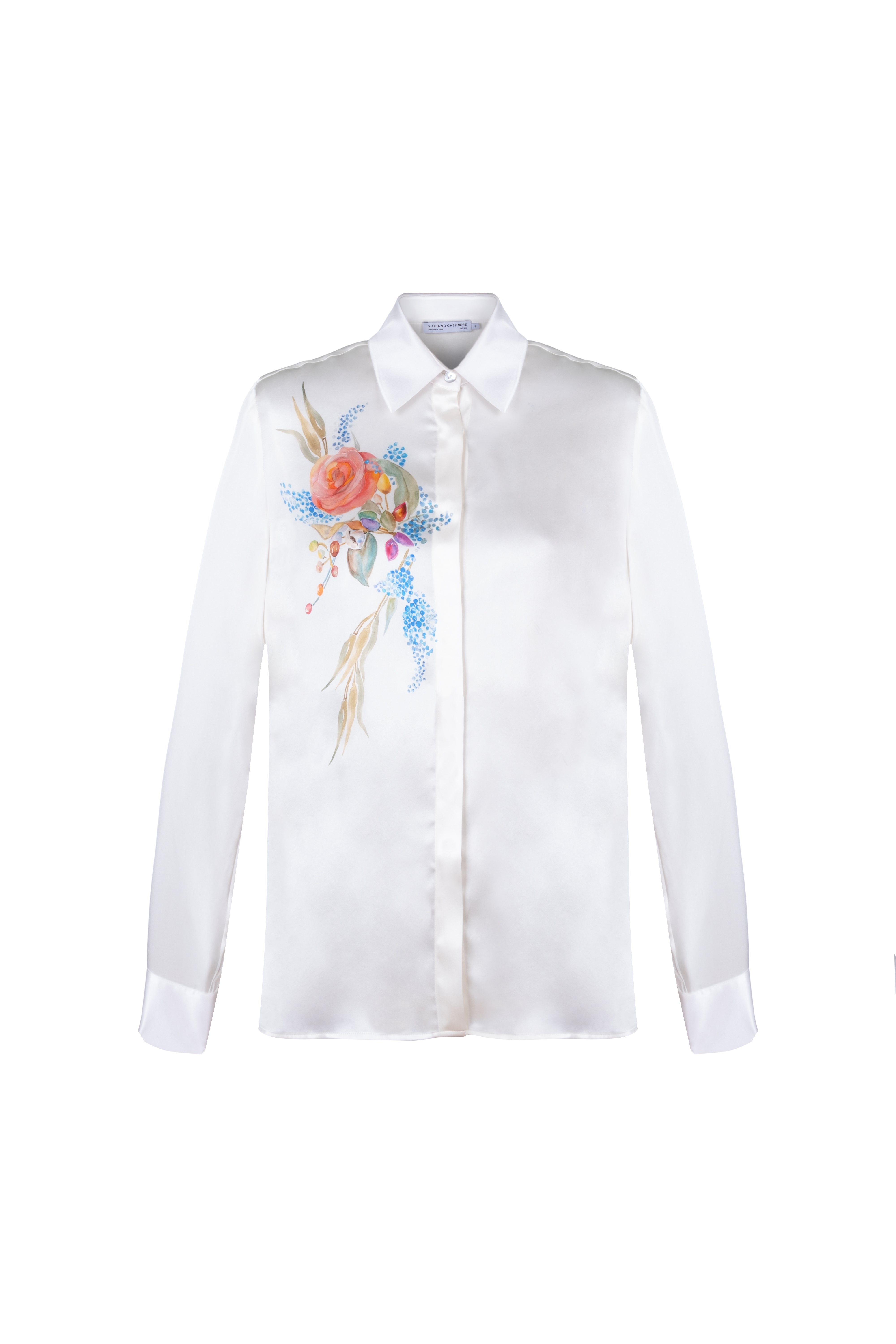 Beyaz Nature Saf İpek Baskılı Gömlek