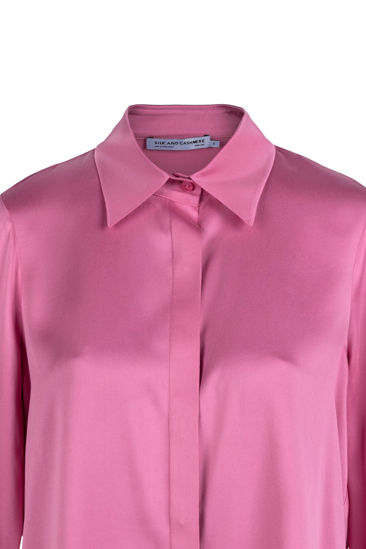 Toz pembe Saf İpek Audrey Uzun Kollu Gömlek