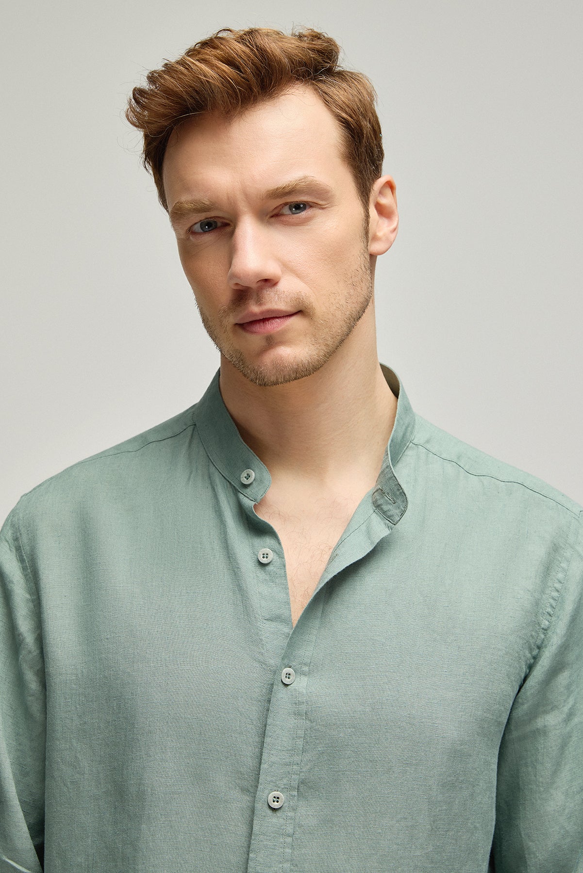 Haki Leon Keten Hakim Yaka Uzun Kollu Gömlek