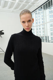 Siyah Kaşmirli Amelia Balıkçı Yaka Uzun Kollu Kazak