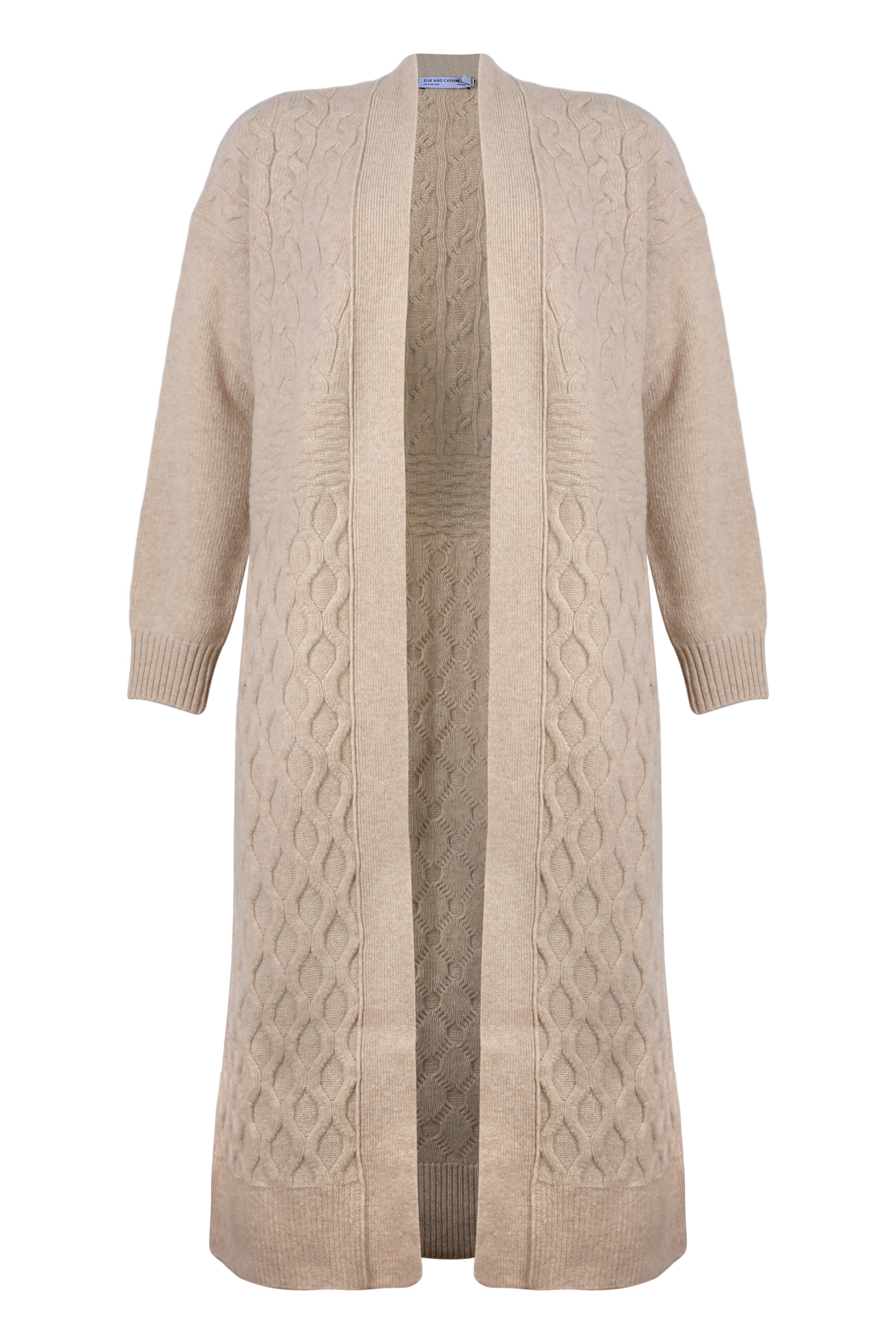 Kum Beji Saf Yün Stella Saç Örgülü Kadın Uzun Hırka