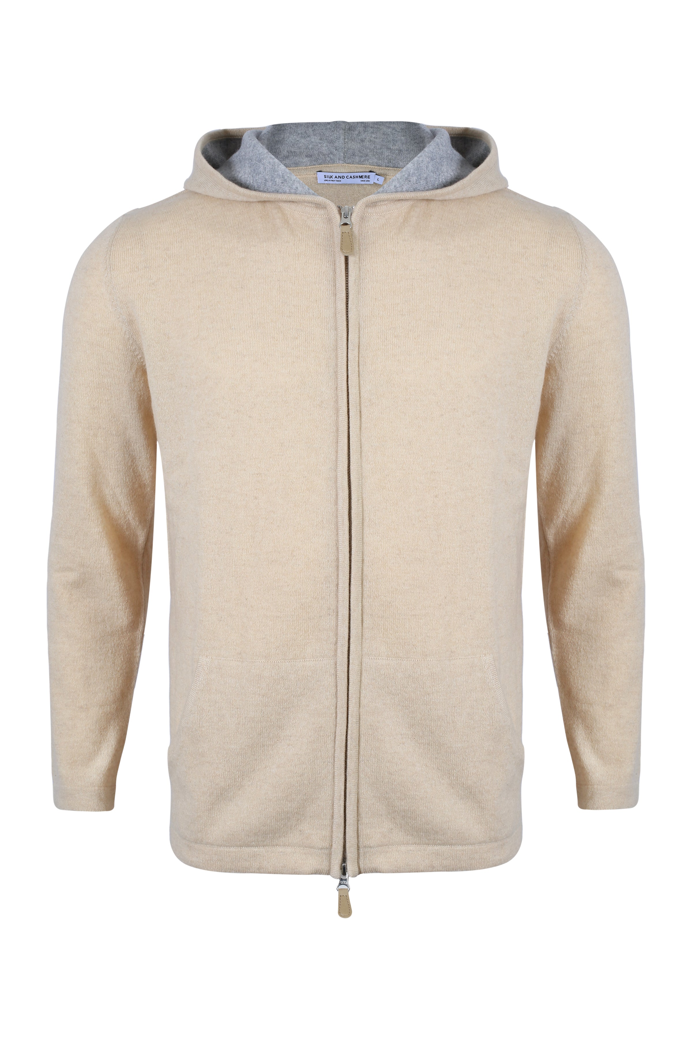 Kum Beji Saf Kaşmir Scott Erkek Kapüşonlu Hırka