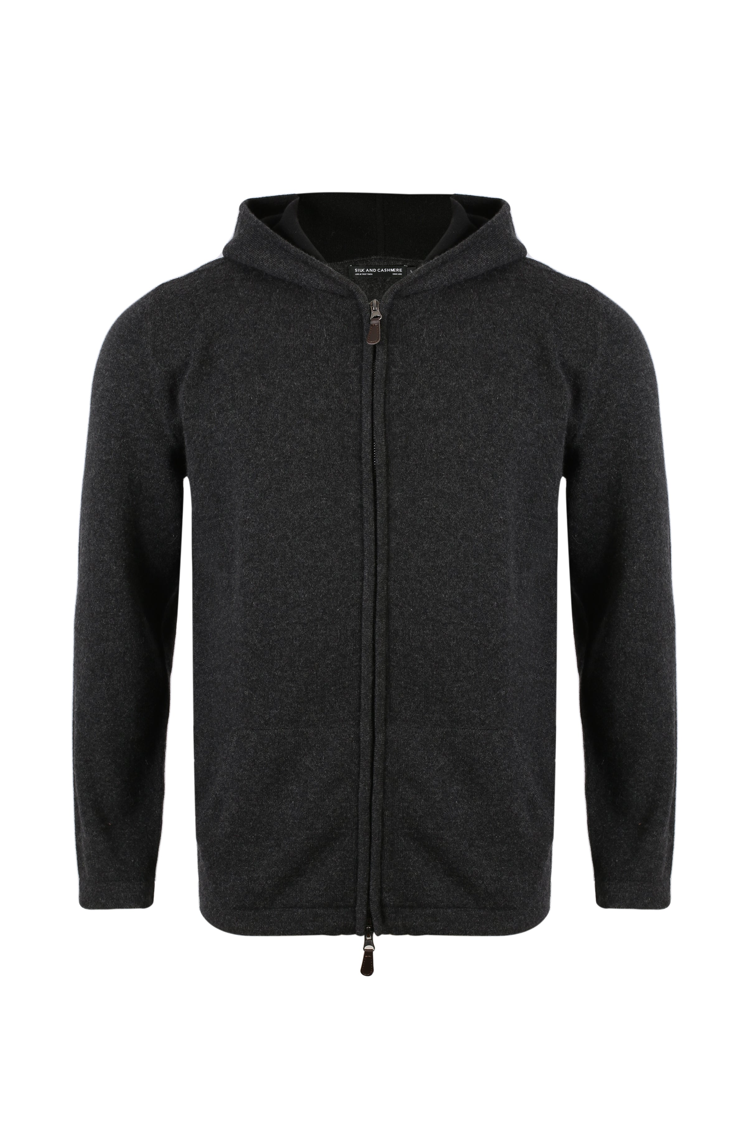 Antrasit Saf Kaşmir Scott Erkek Kapüşonlu Hırka