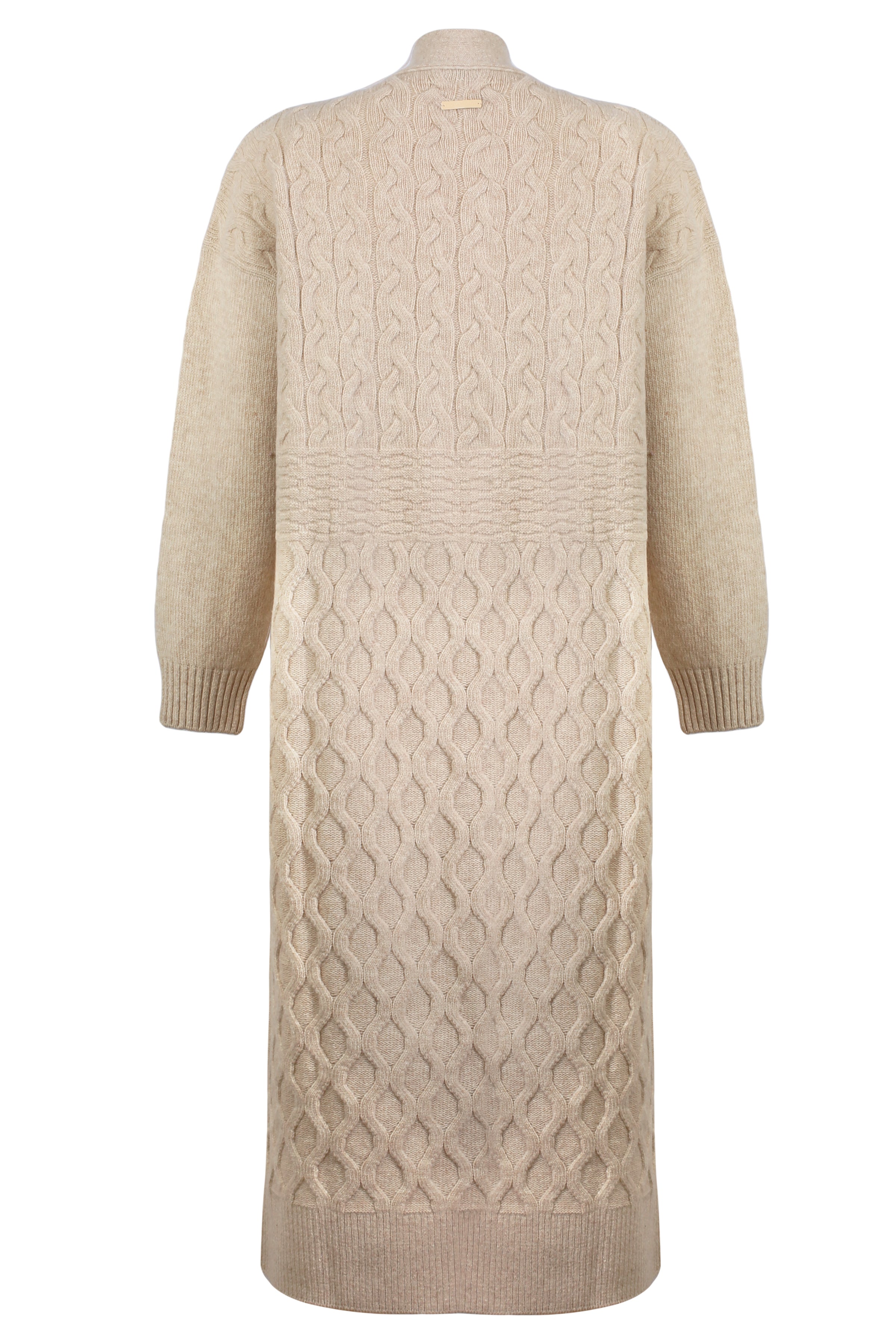 Kum Beji Saf Yün Stella Saç Örgülü Kadın Uzun Hırka