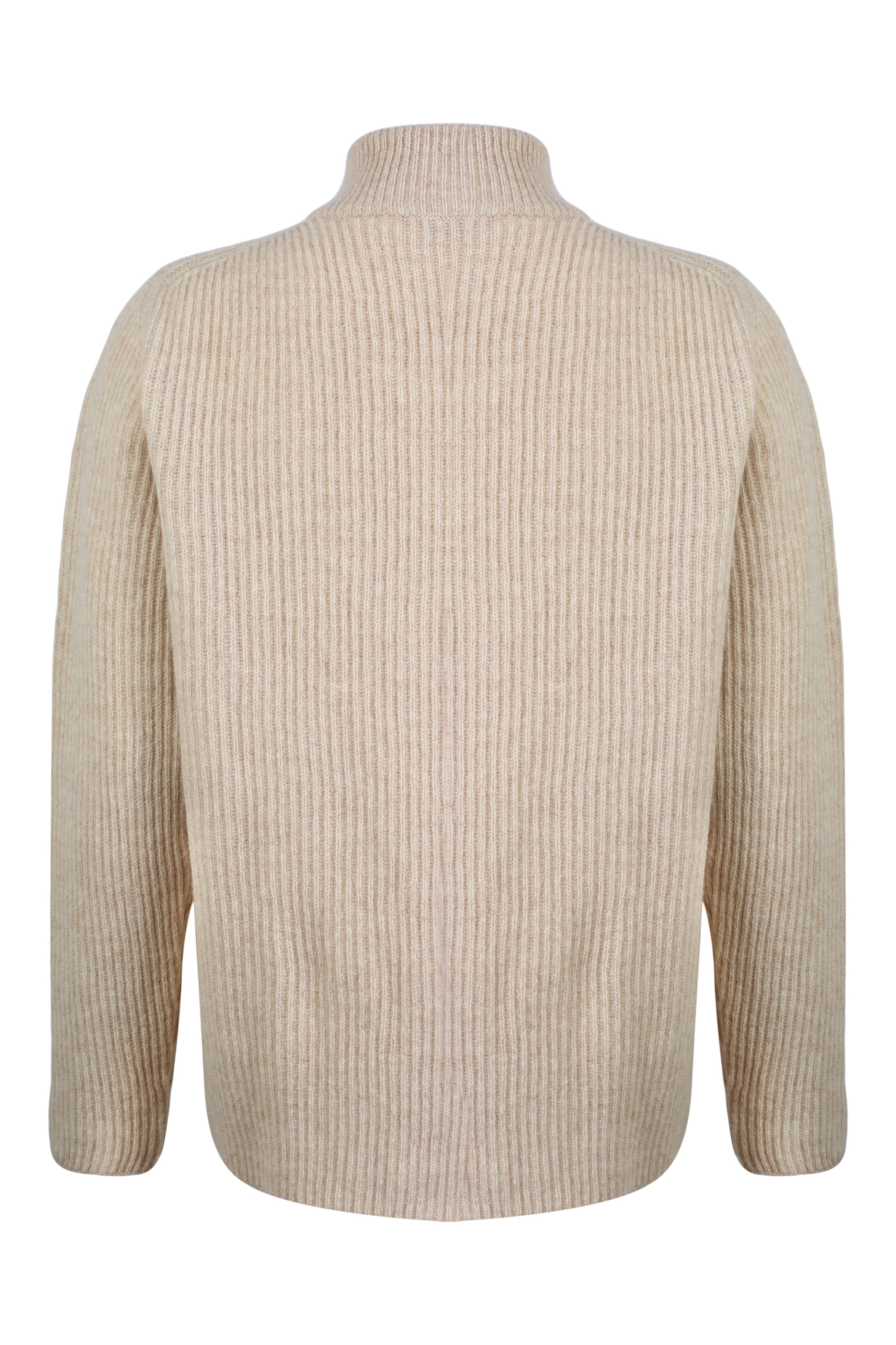 Kum Beji Saf Yün Fabio Yüksek Yaka Ribanalı Erkek Hırka