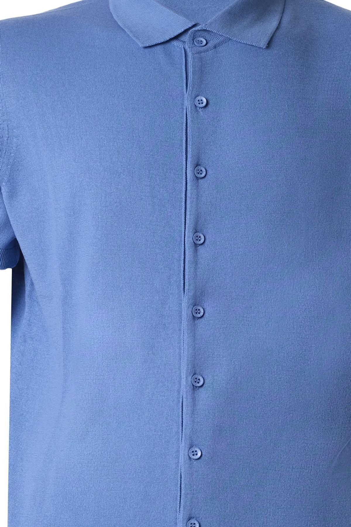 Mavi Kaşmir İpek Utku Kısa Kollu Polo Yaka Triko Gömlek