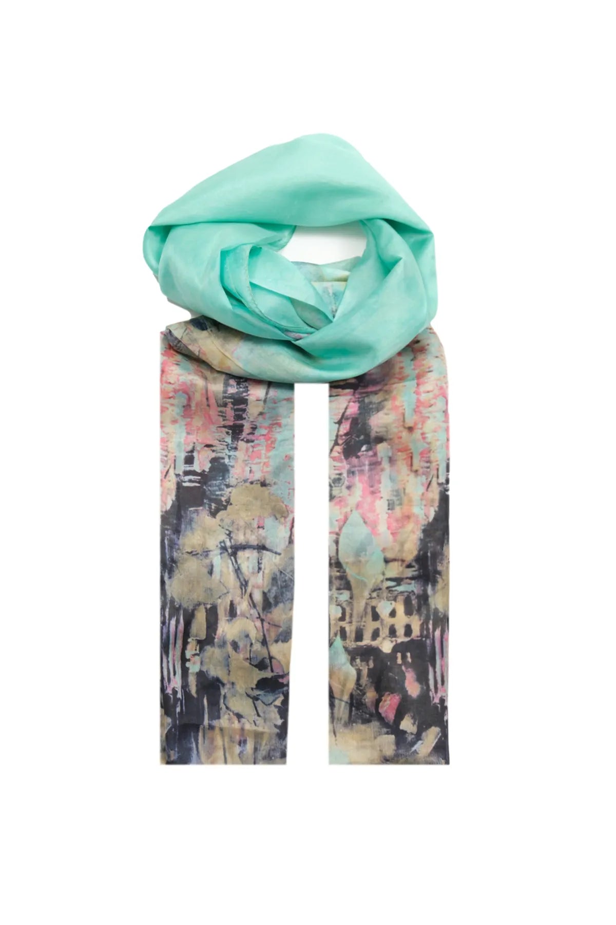Mint Saf İpek Soyut Desenli Şal