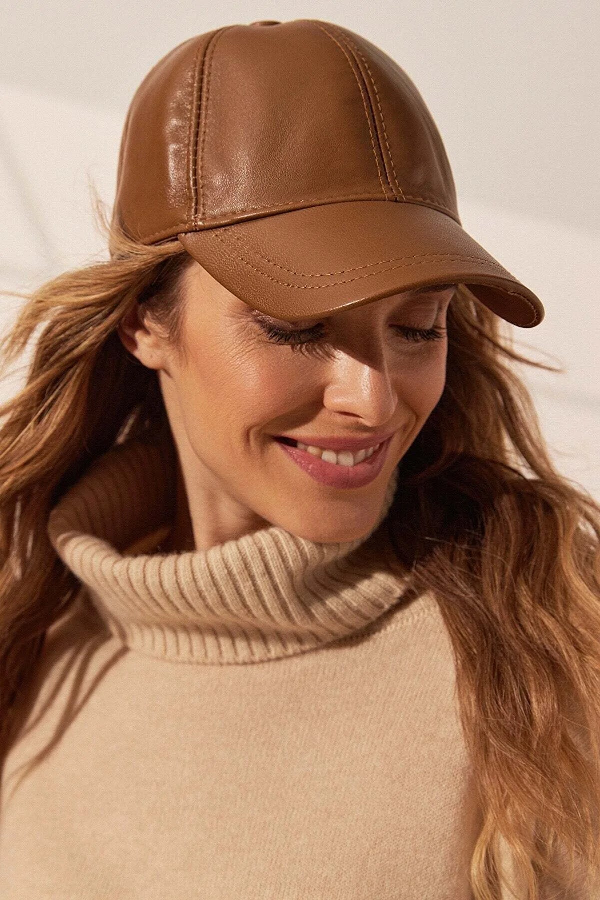 Açık Kahve Infinity Deri Unisex Şapka