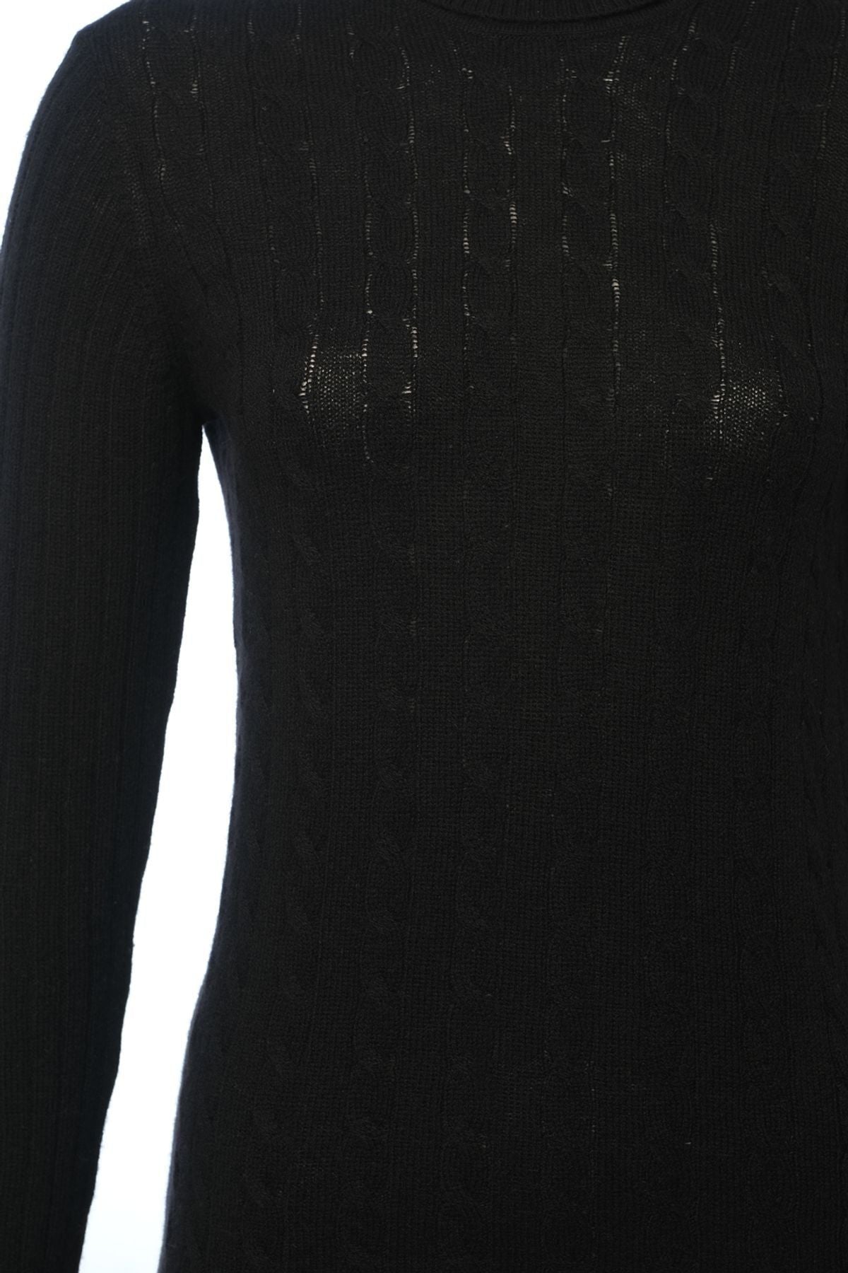 Siyah Kaşmirli Amelia Balıkçı Yaka Uzun Kollu Kazak