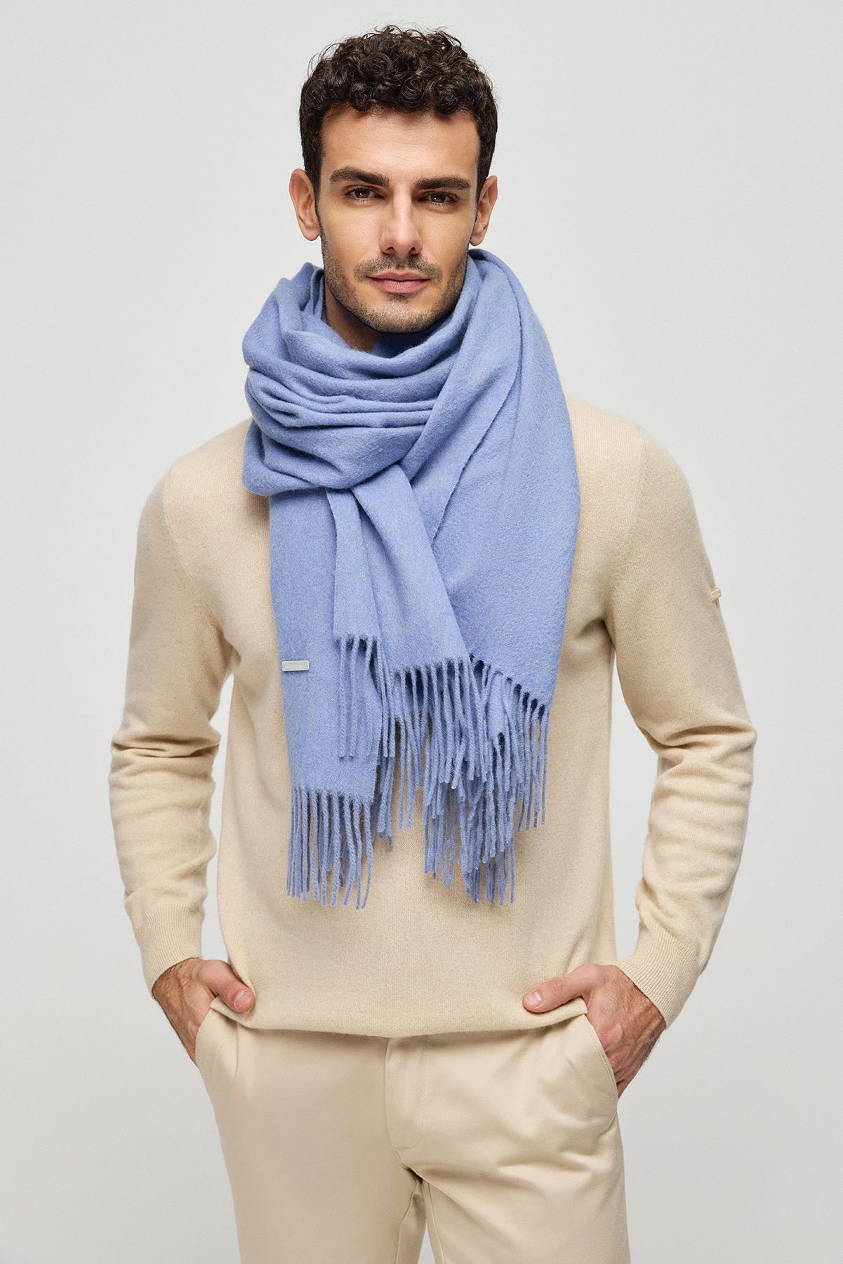 Açık Mavi Horizon Kaşmir Yün Şal 180 x 70 cm