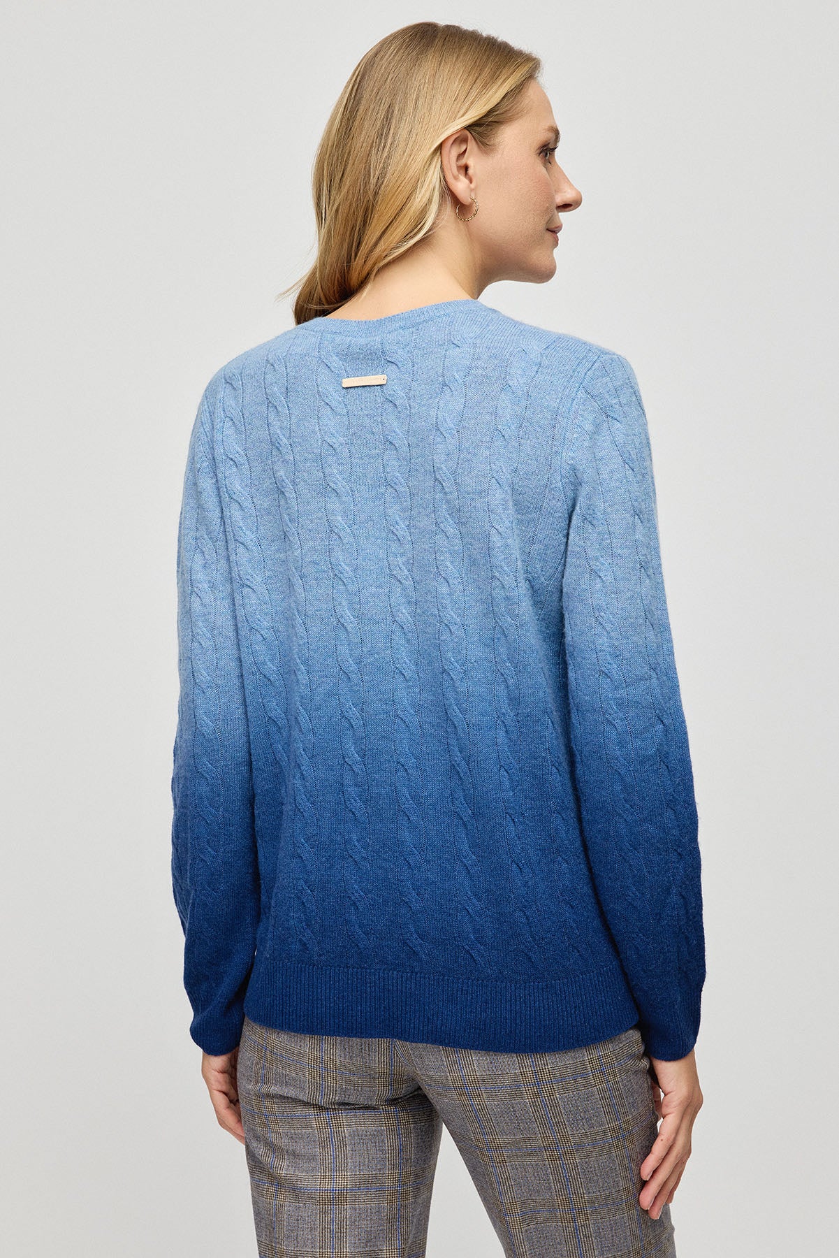 Mavi Amelia Kaşmir Yün Saç Örgülü Degrade Yuvarlak Yaka Uzun Kollu Kazak