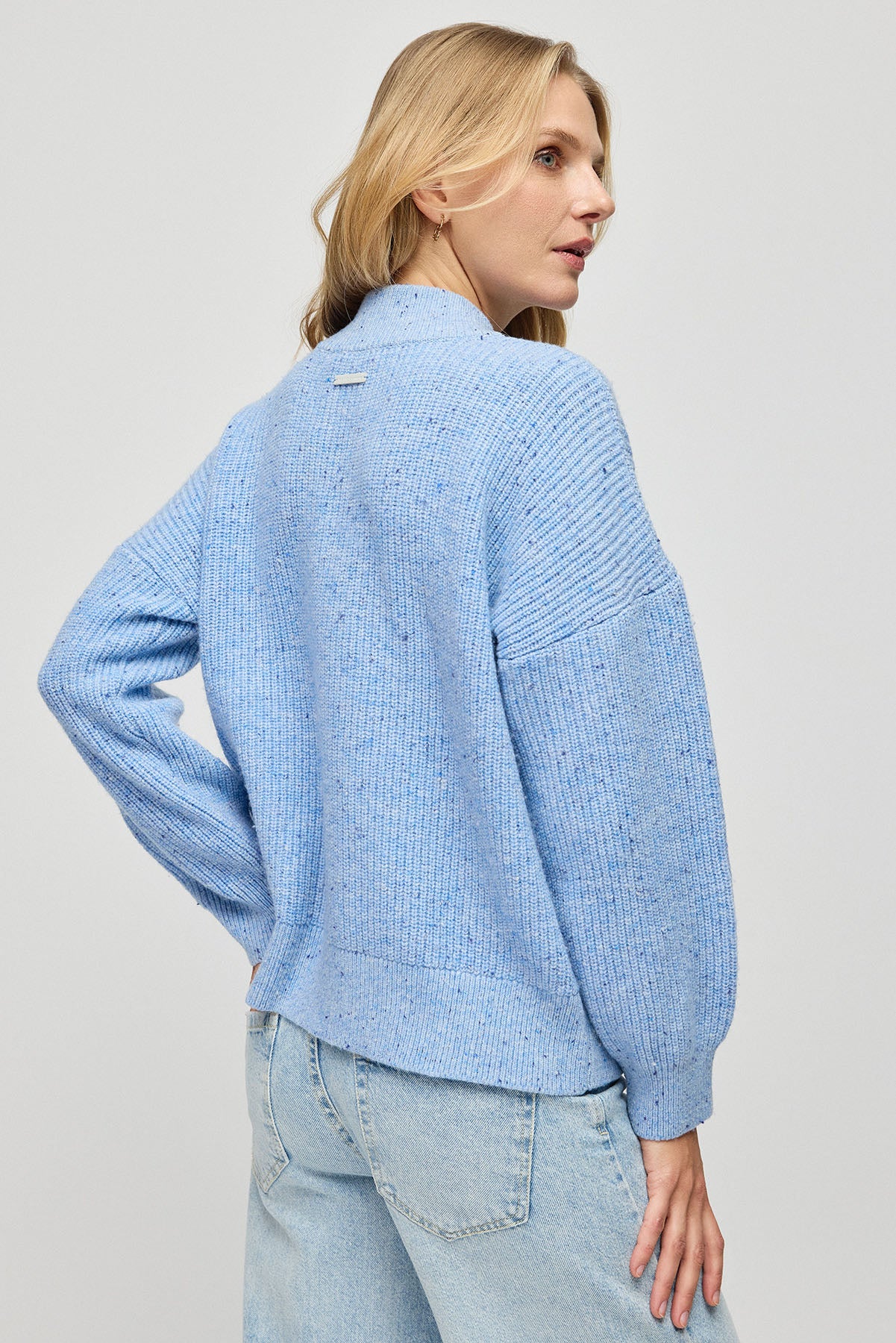 Mavi Aurora Avustralya Yünü Kaşmir Ribana Örgülü Fermuarlı Uzun Kollu Kadın Kazak