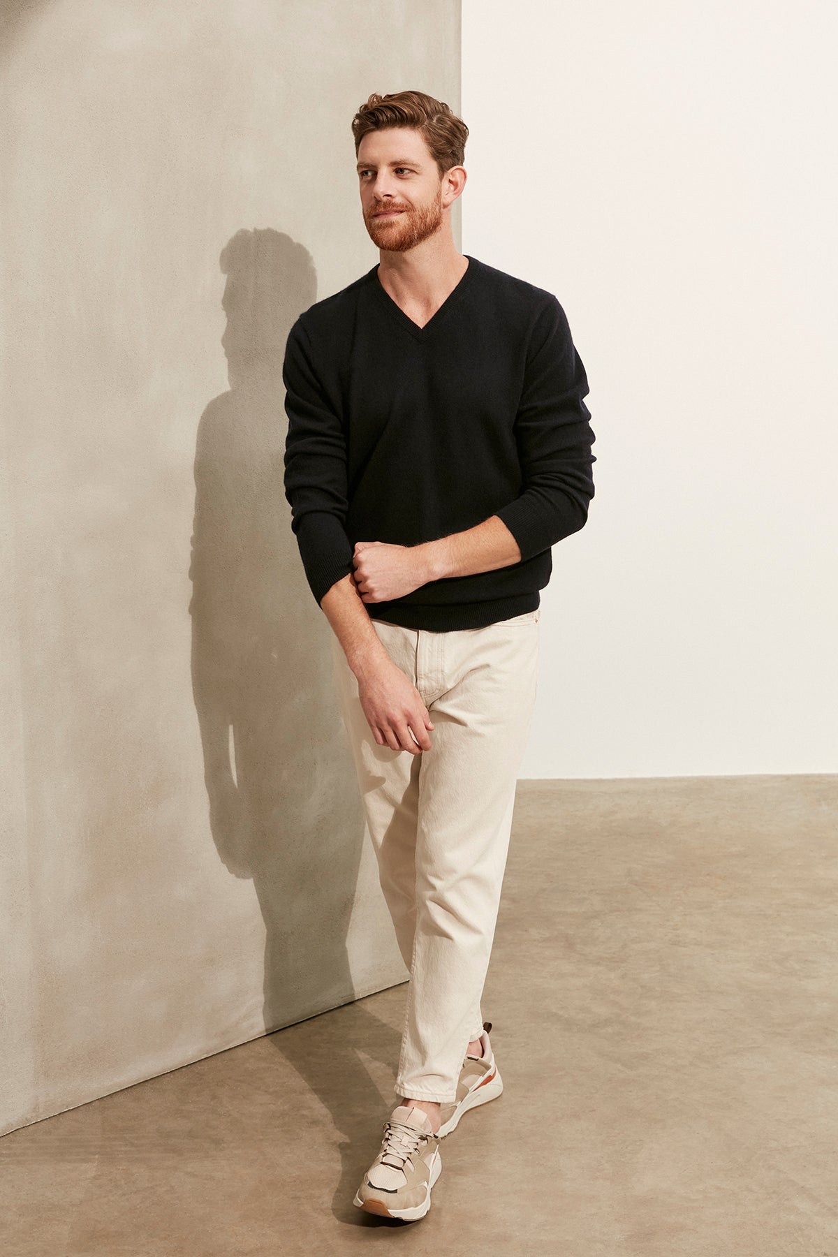 Lacivert Saf Kaşmir V Yaka Uzun Kollu Vincent Erkek Kazak