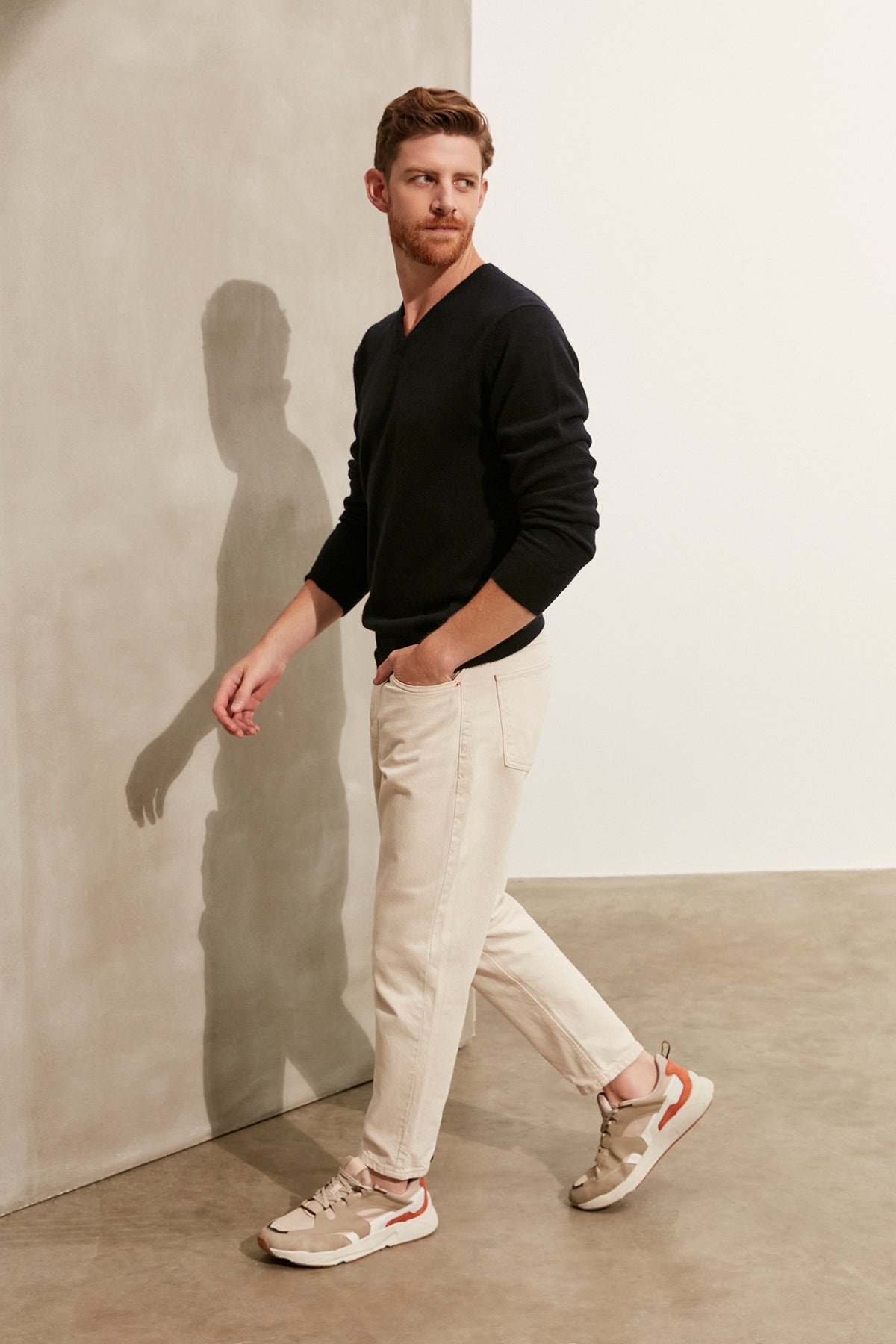 Lacivert Saf Kaşmir V Yaka Uzun Kollu Vincent Erkek Kazak