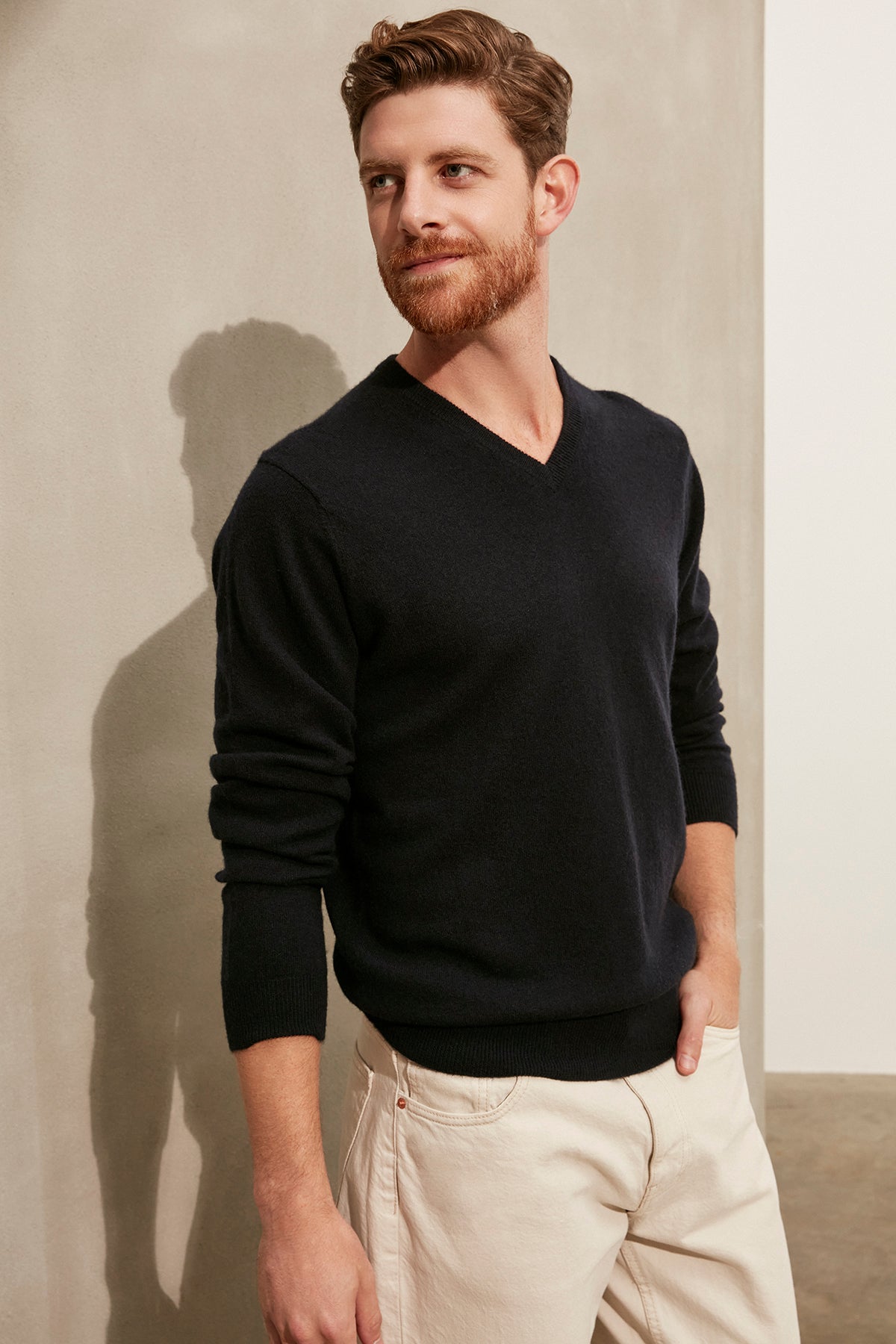 Lacivert Saf Kaşmir V Yaka Uzun Kollu Vincent Erkek Kazak