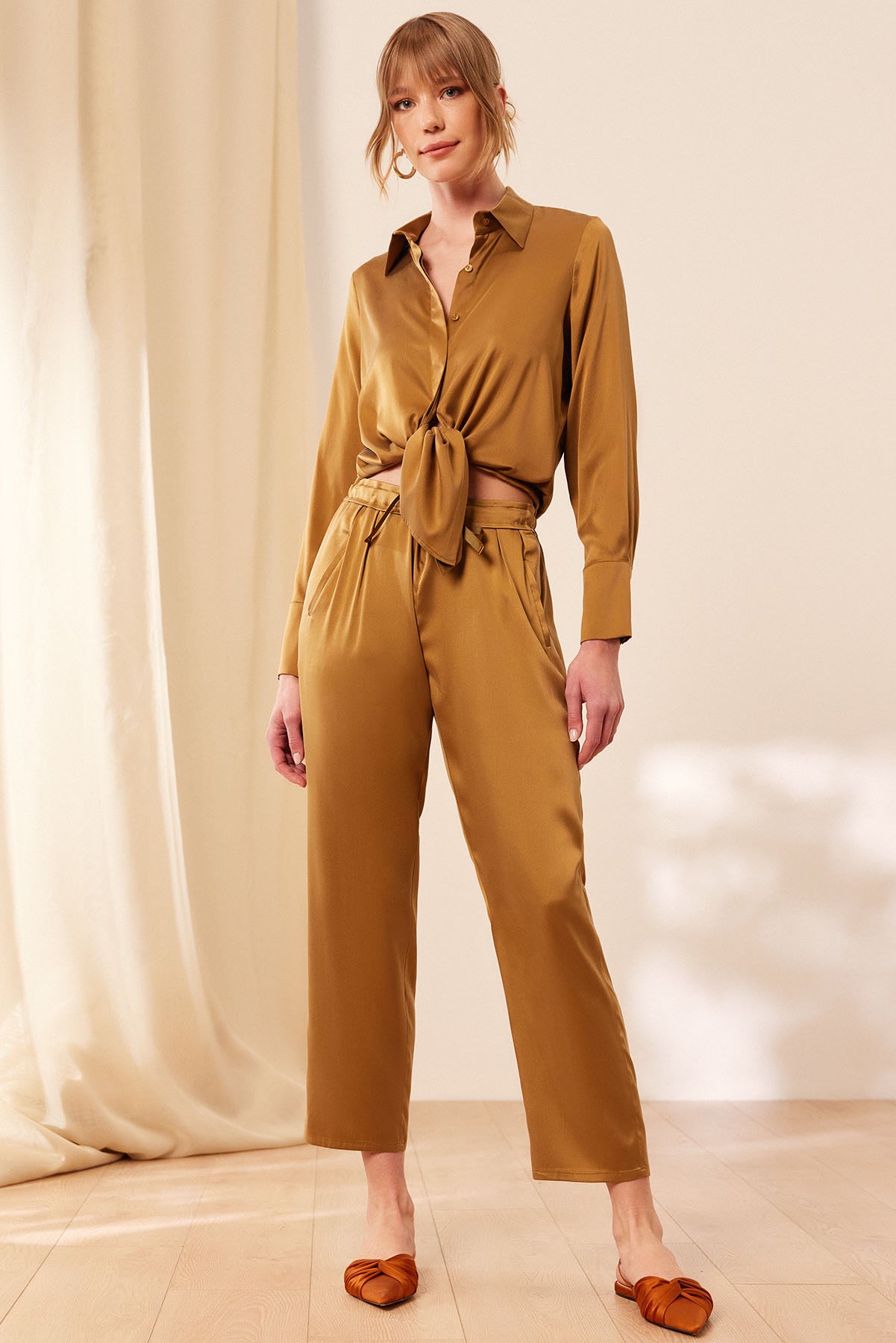 Altın Saf İpek Audrey Pantolon