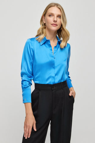 Mavi Saf İpek Audrey Kadın Gömlek