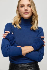 Lacivert İpek Kaşmir Aleyna Balıkçı Yaka Uzun Kollu Kadın Triko