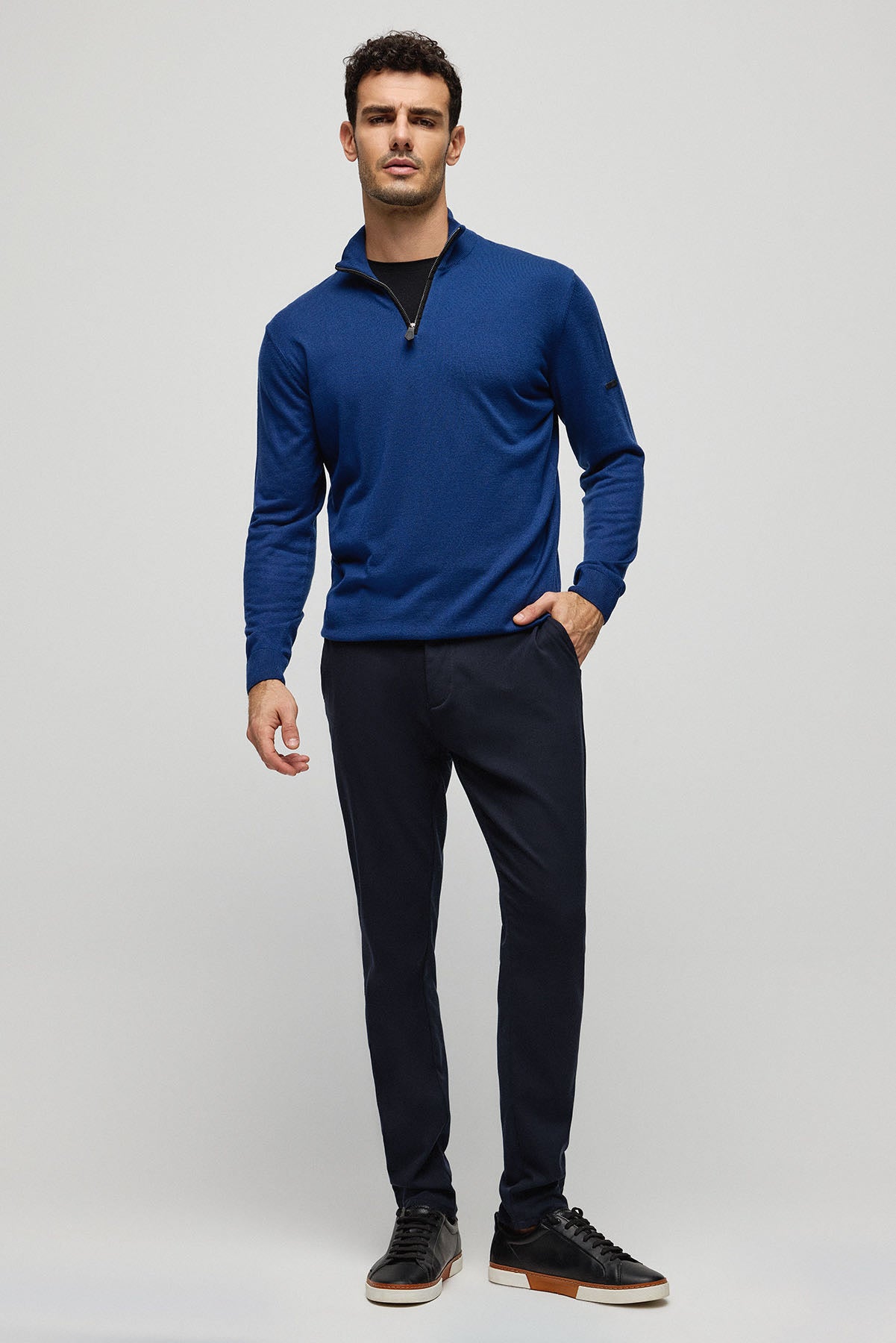 Lacivert İpek Kaşmir Utku Yarım Balıkçı Yaka Uzun Kollu Erkek Triko