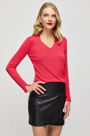 Kırmızı İpek Kaşmir Aleyna Derin V Yaka Uzun Kollu Kadın Triko