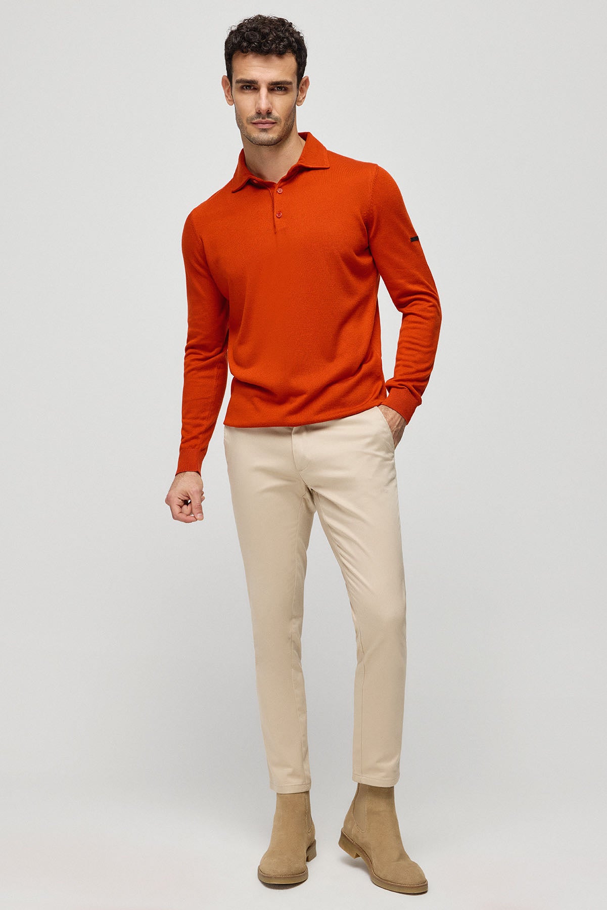 Kiremit İpek Kaşmir Utku Uzun Kollu Erkek Polo