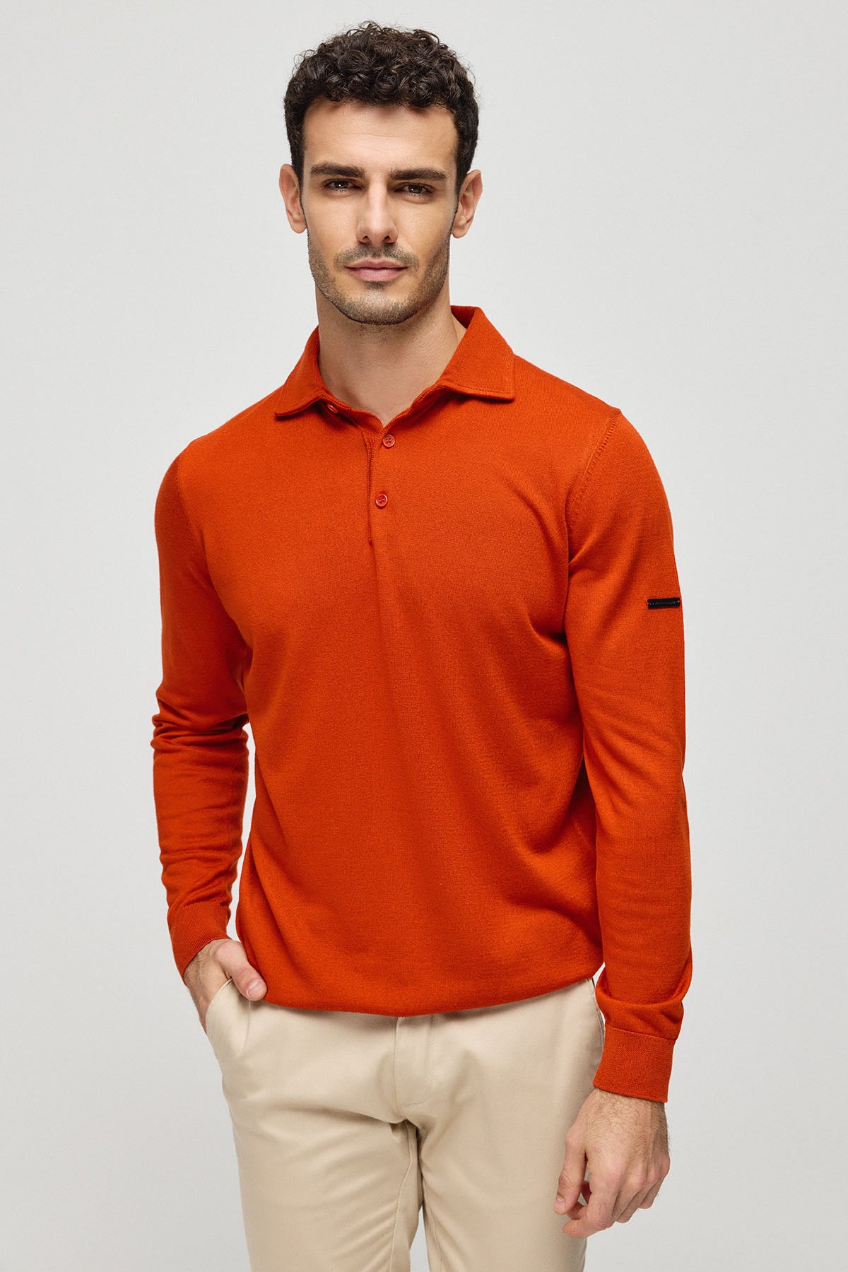 Kiremit İpek Kaşmir Utku Uzun Kollu Erkek Polo