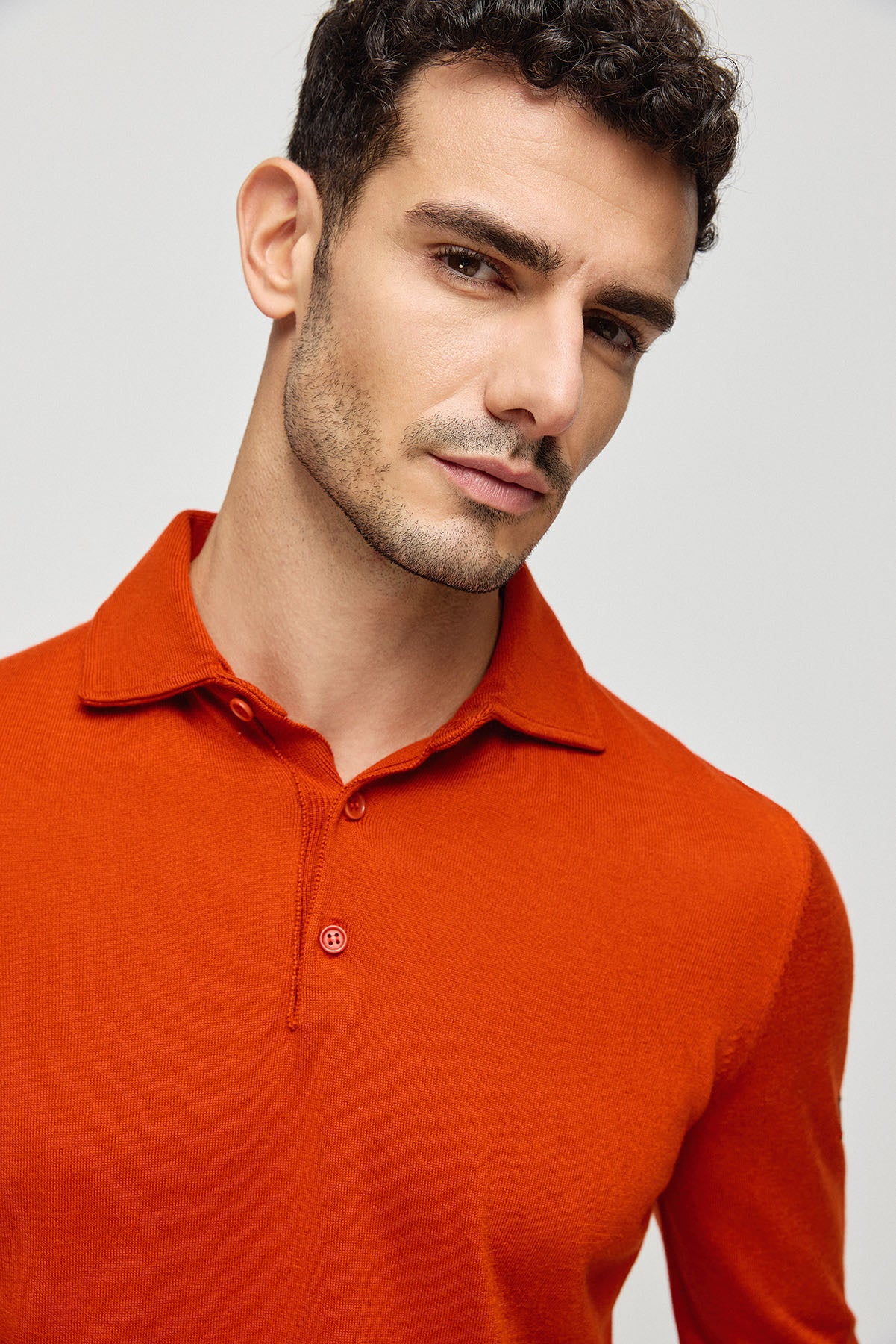 Kiremit İpek Kaşmir Utku Uzun Kollu Erkek Polo