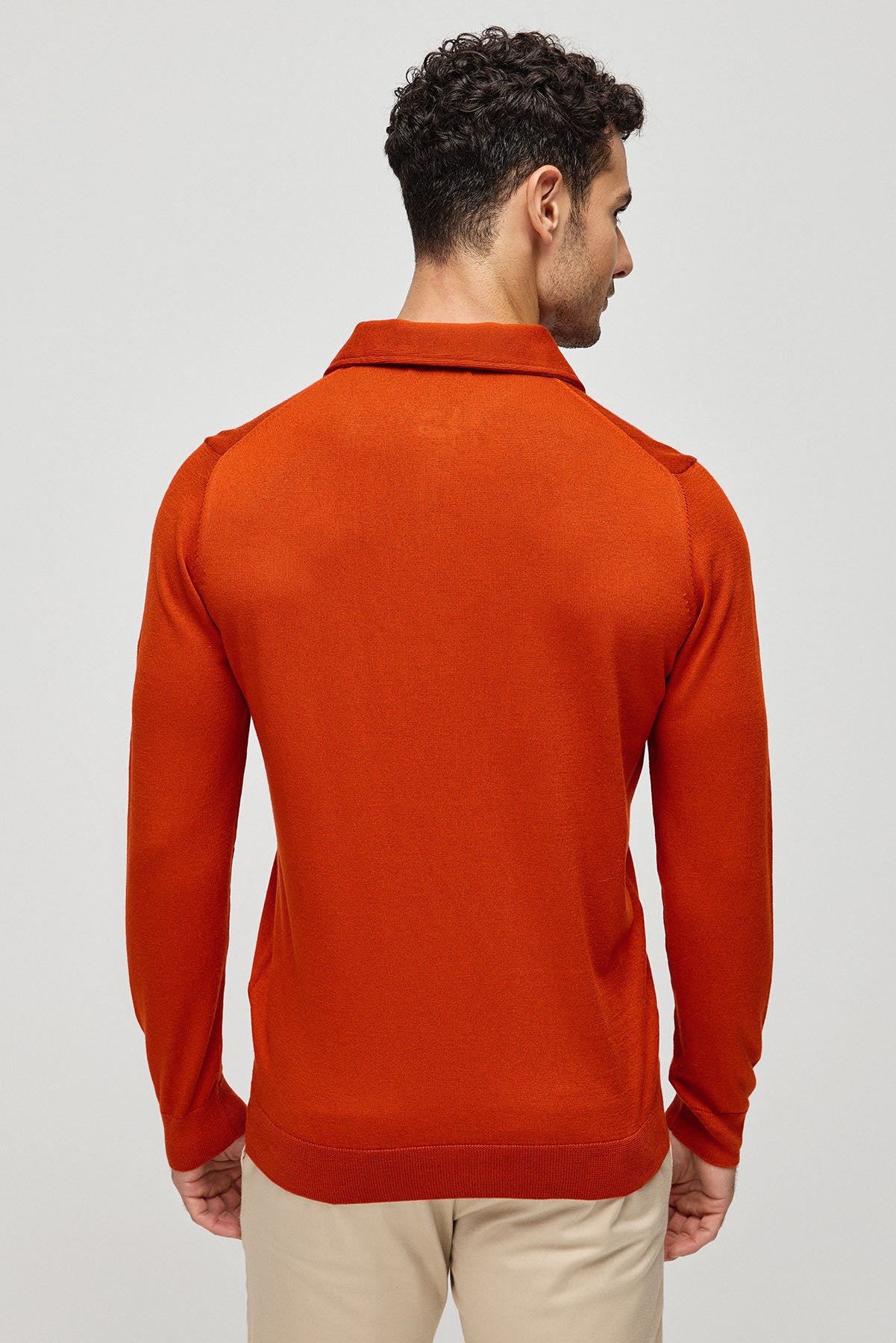 Kiremit İpek Kaşmir Utku Uzun Kollu Erkek Polo