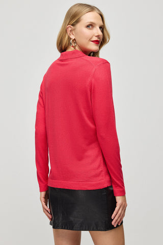 Kırmızı İpek Kaşmir Aleyna Polo Yaka Uzun Kollu Kadın Gömlek