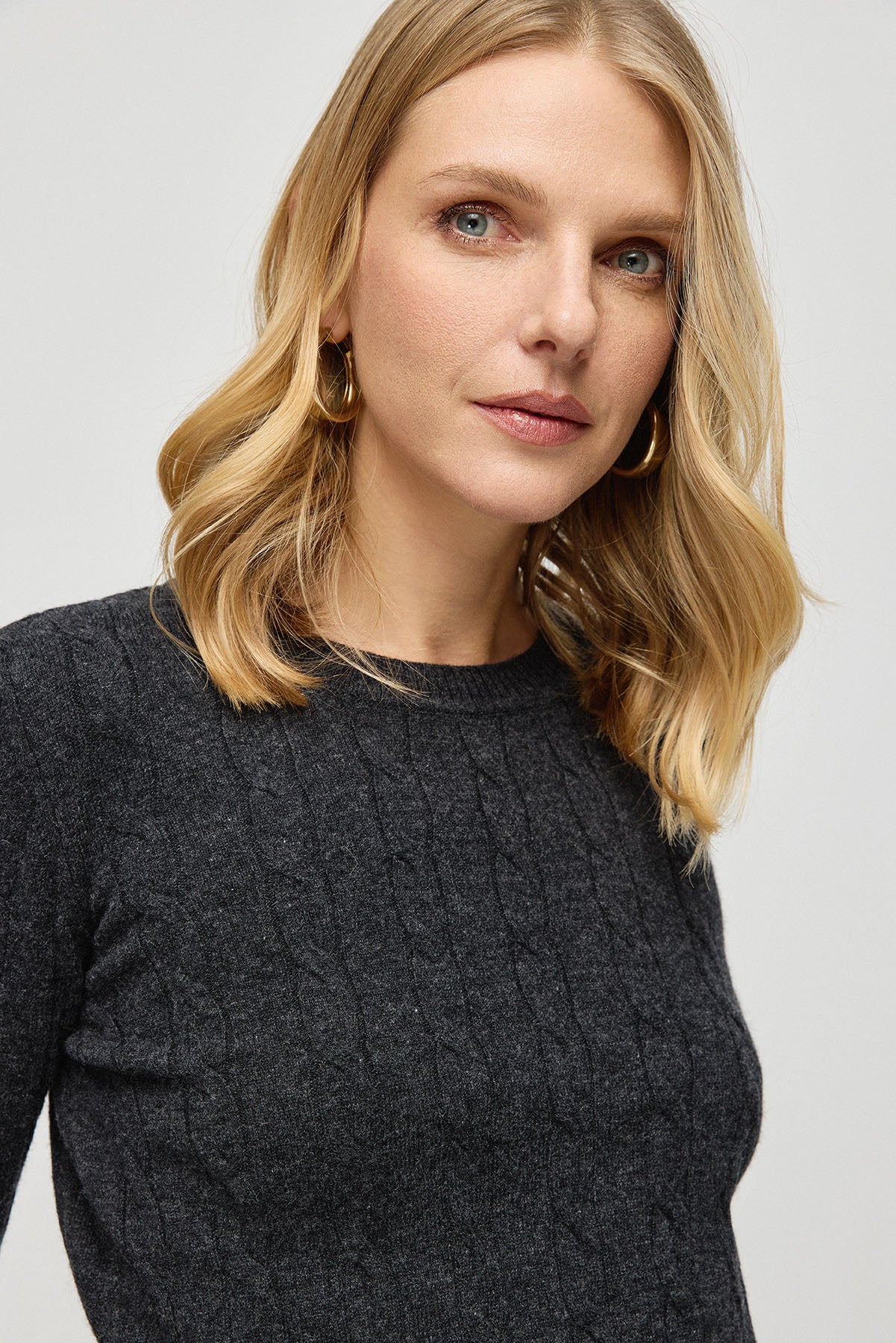 Antrasit Avusturalya Yünü ve Kaşmir Amelia Saç Örgülü Bisiklet Yaka Kadın Kazak