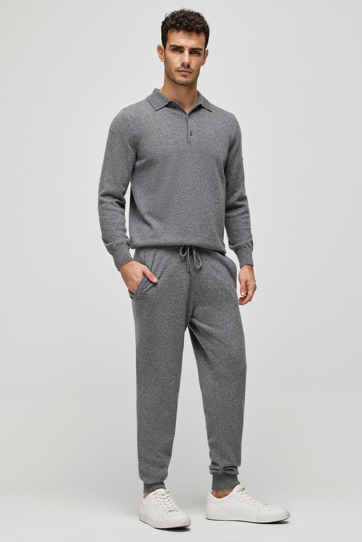 Orta Gri Melanj Kaşmir Yün  Kaşmir ve Yün Geri Dönüştürülmüş  Reloved  Erkek Triko Eşofman Altı