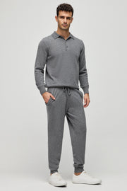 Orta Gri Melanj Kaşmir Yün  Kaşmir ve Yün Geri Dönüştürülmüş  Reloved  Erkek Triko Eşofman Altı