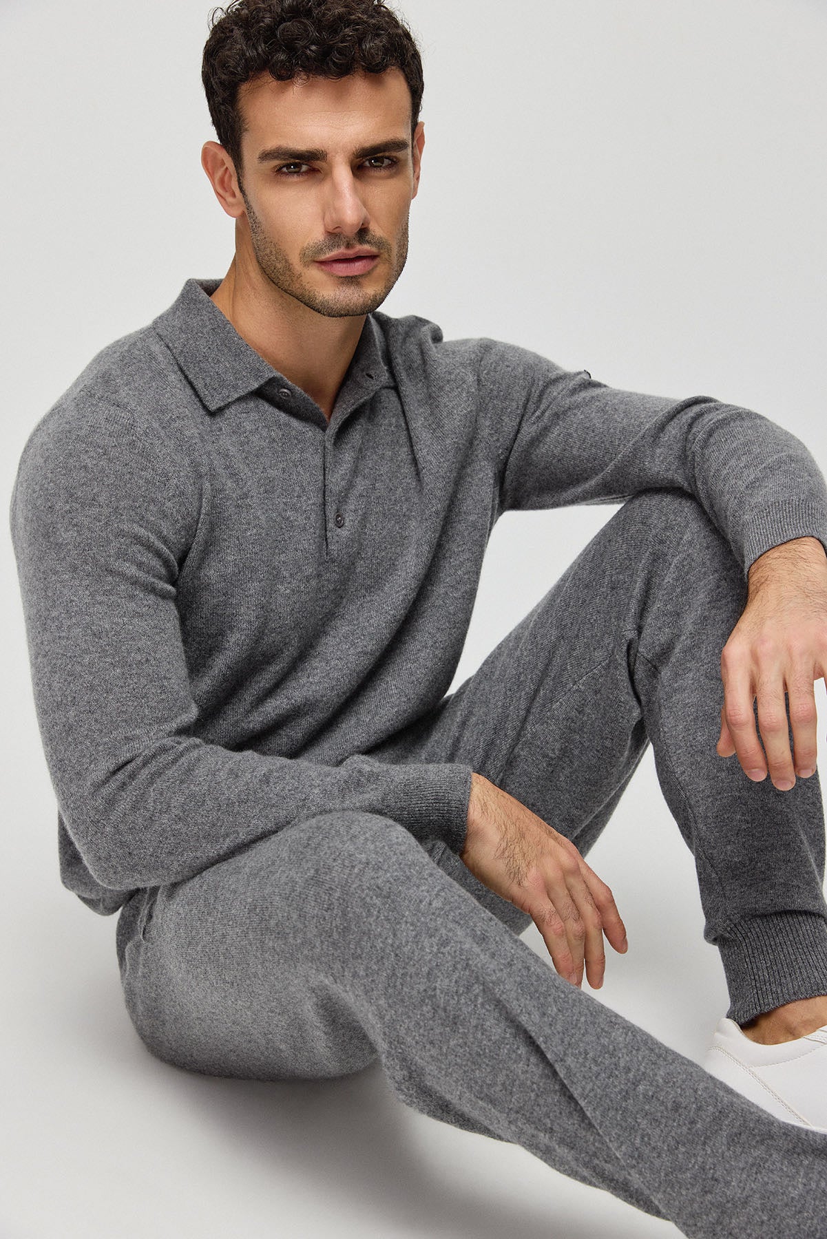 Orta Gri Melanj Kaşmir Yün  Kaşmir ve Yün Geri Dönüştürülmüş  Reloved  Erkek Triko Eşofman Altı