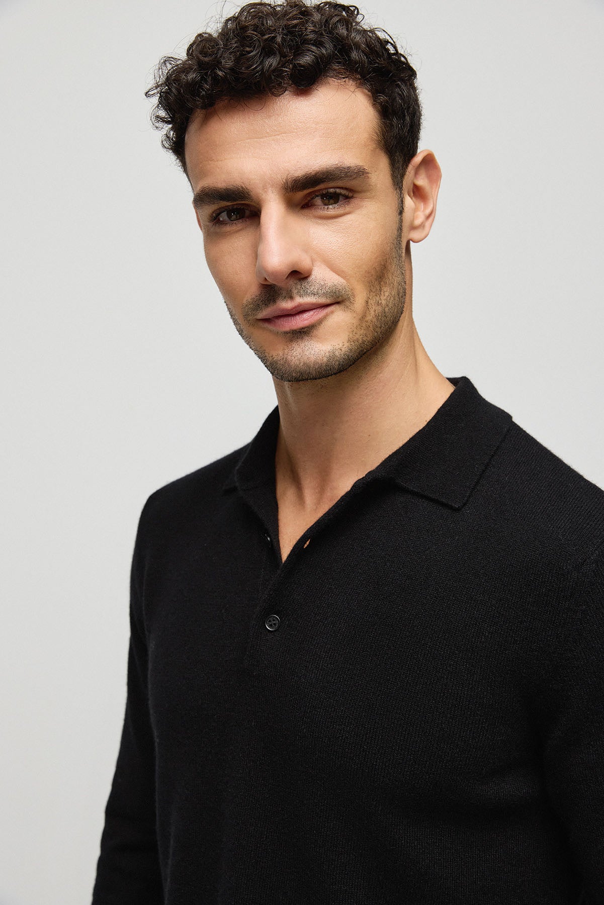 Siyah Saf Kaşmir Erkek Polo Kazak